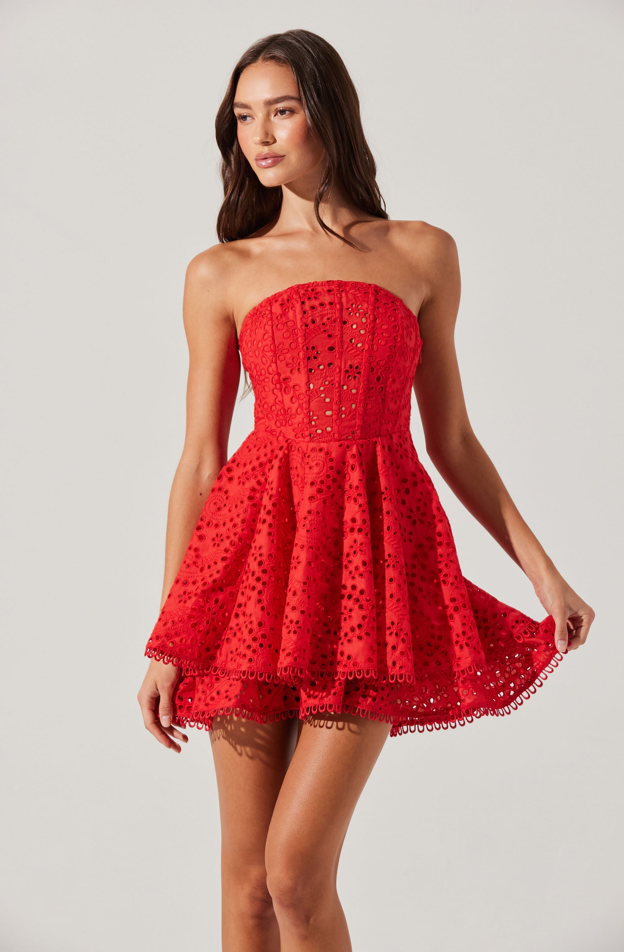 Deasia Strapless Eyelet Mini Dress - Floral Lace Summer Sundress for Women, Perfect for Beach Vacations, Parties & Date Nights