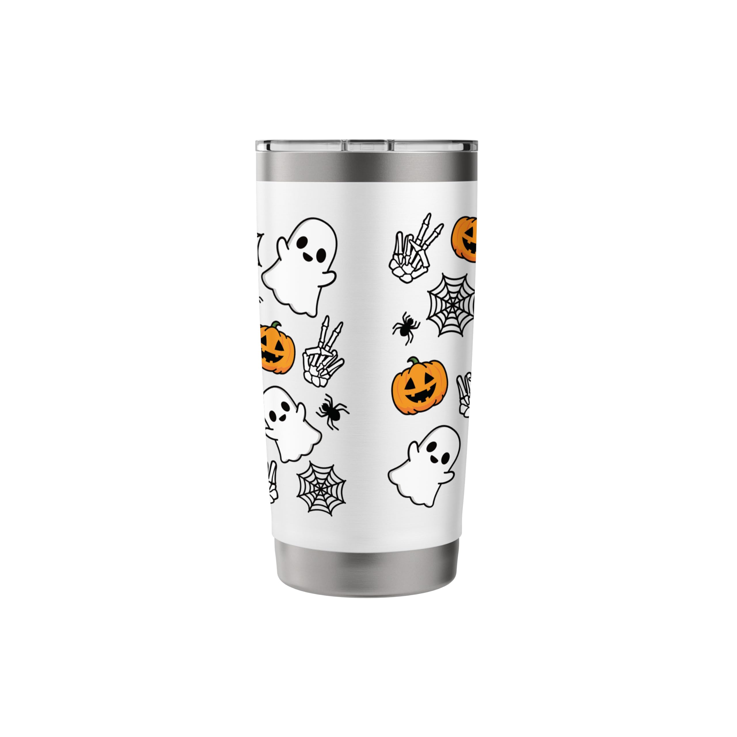 Spooky Ghost Pumpkin Halloween Stainless Steel Tumbler with Lid - 20oz Insulated Travel Mug for Coffee & Tea, Cute Fall Gift for Women - Perfect for Halloween Parties, Office Use & Autumn Adventures