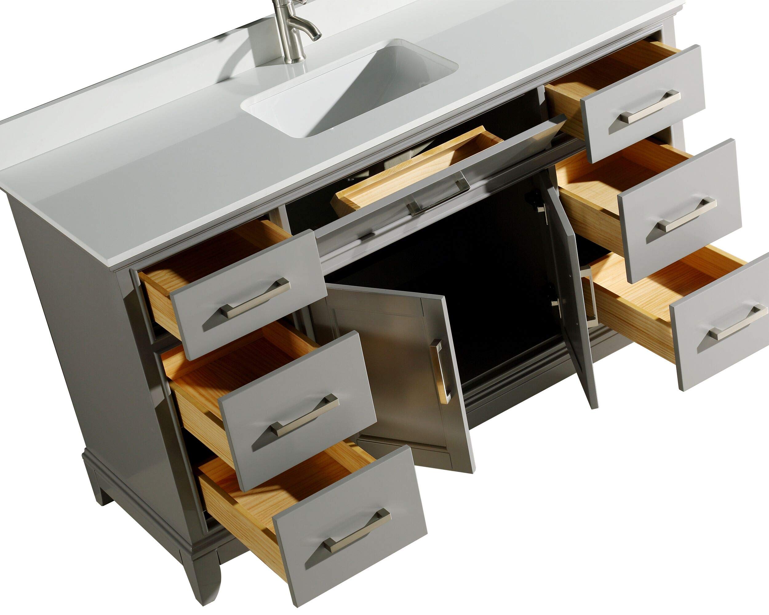 Vanity Art 60 Inch Modern Bathroom Vanity Set with Carrara Marble Top, Sink & Mirror | Soft Close Doors, Dovetail Drawers, Brushed Nickel Handles | Perfect for Master Bath, Guest Bath & Small Space Remodeling (VA1060-G)