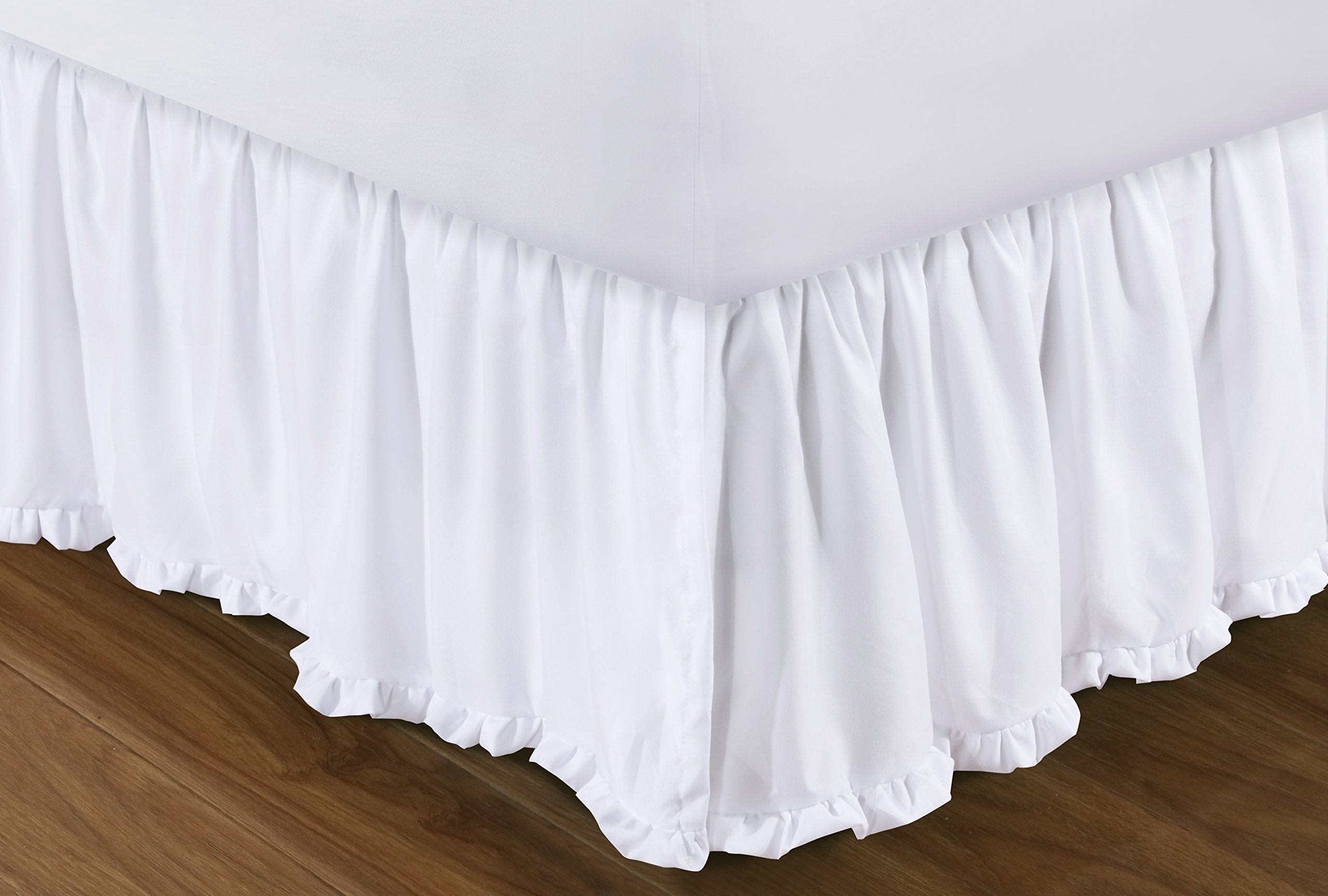 Greenland Home Sasha Bed Skirt - White Full Size Fitted Dust Ruffle for Bedroom Decor & Comfort - Perfect for Queen & King Beds, Hotels, and Guest Rooms