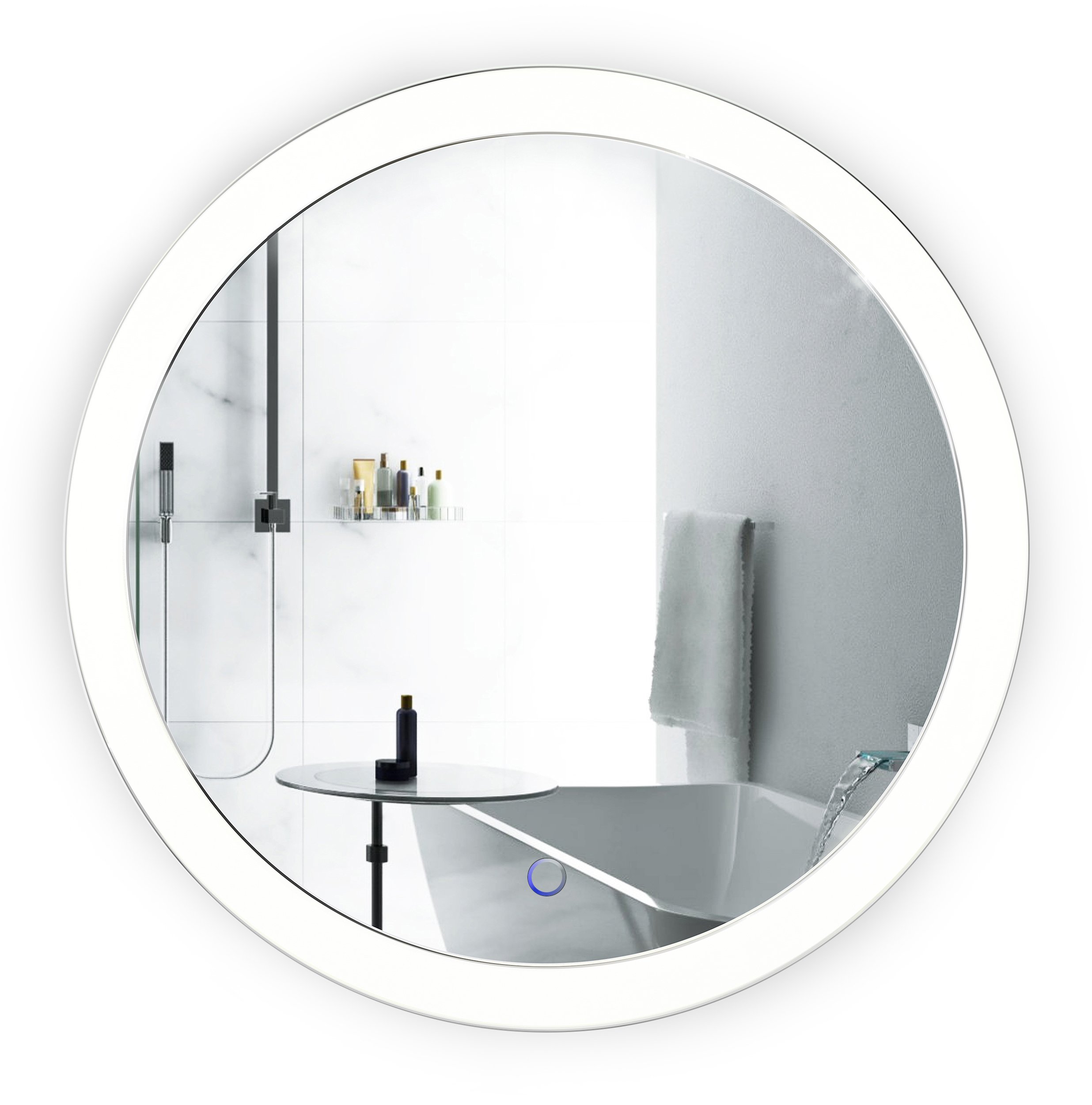 22 Inch LED Bathroom Mirror with Dimmer & Defogger - Round Vanity Mirror with Silver Backed Glass for Modern Bathrooms | Perfect for Makeup, Shaving & Home Decor