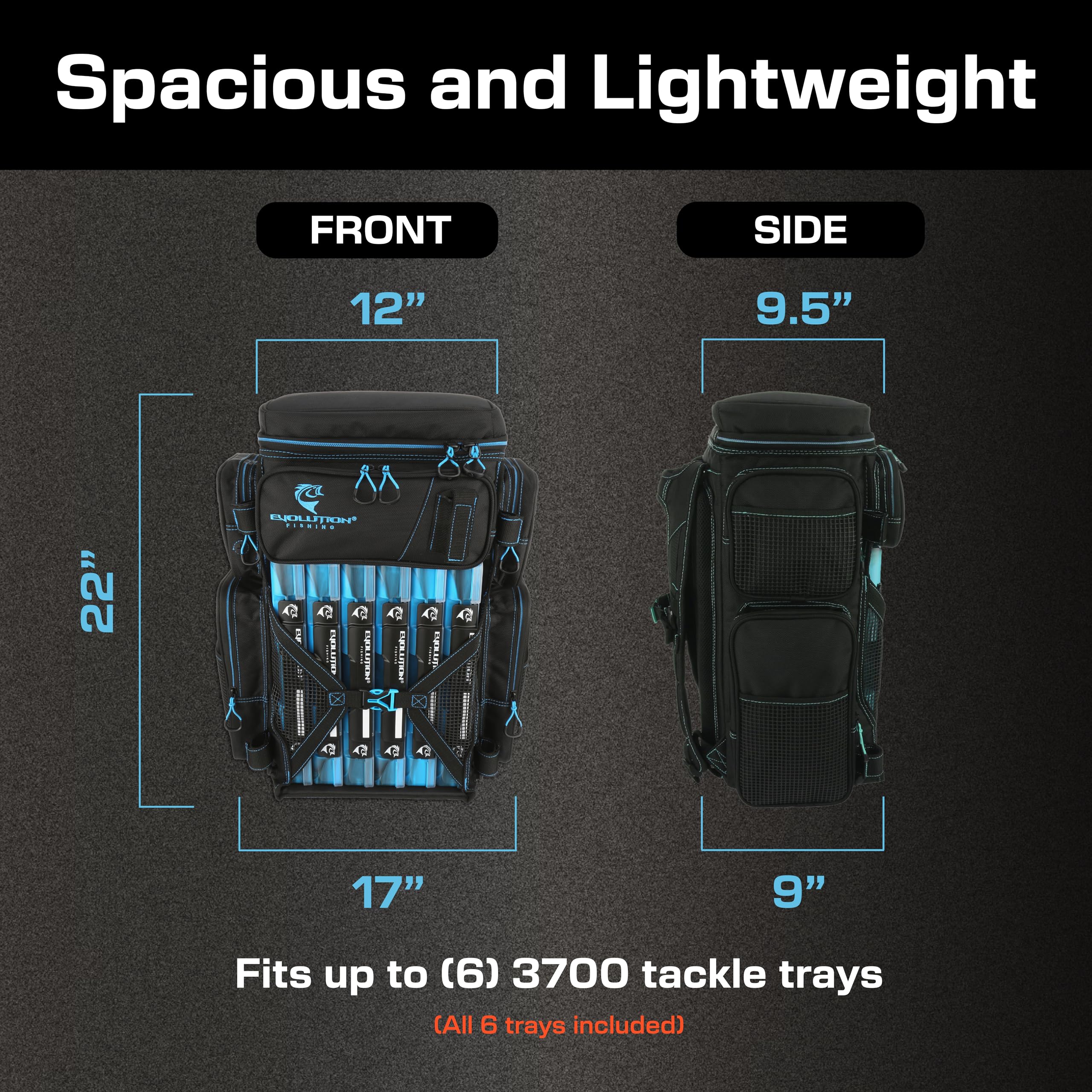 Evolution Fishing Drift Series Tackle Backpack 3600 - Heavy Duty Outdoor Fishing Backpack with 6 Tackle Trays | Perfect for Bass, Trout & Saltwater Fishing Trips