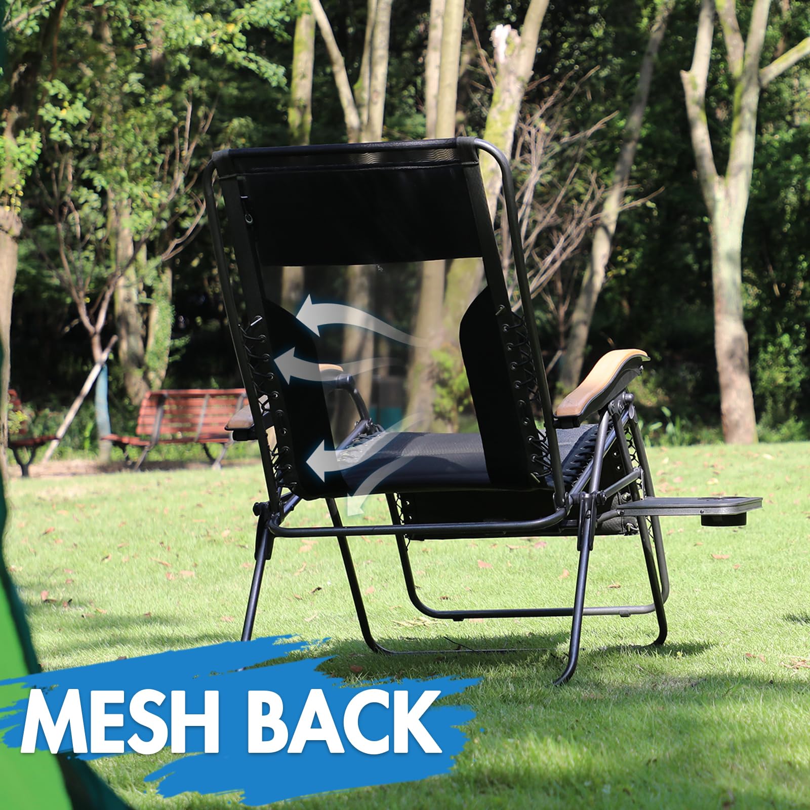 **Oversized Zero Gravity Reclining Patio Chair with Mesh Back - XL Padded Seat, Adjustable Pillows & Cup Holder - Folding Lounge Chair for Poolside, Backyard, Lawn - Supports 350lbs - Perfect for Relaxing Outdoors**