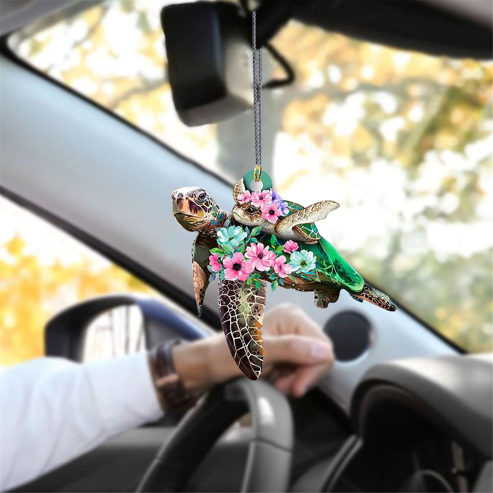 Sea Turtle Mom with Baby Car Hanging Ornament - Cute Turtle Decor for Rear View Mirror, Home, Birthday & Holiday Gifts - Perfect for Beach Lovers & Ocean Theme Decor