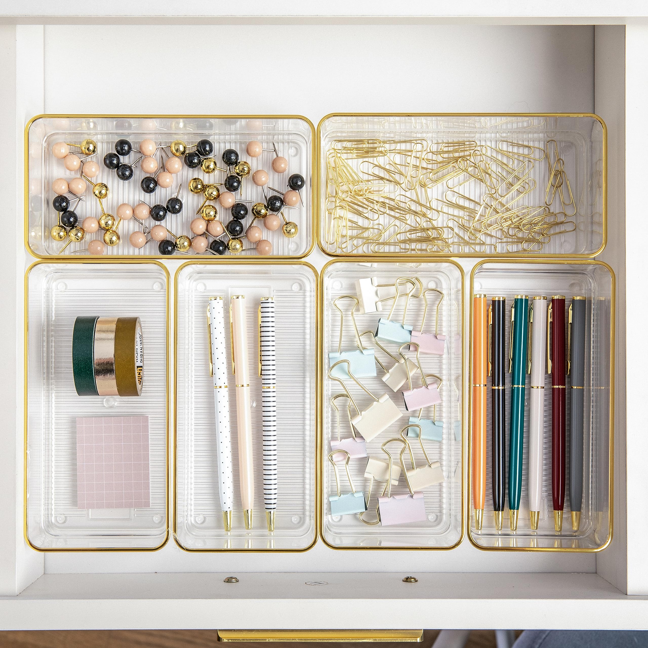 Martha Stewart Kerry Plastic Stackable Office Desk Drawer Organizers, 6