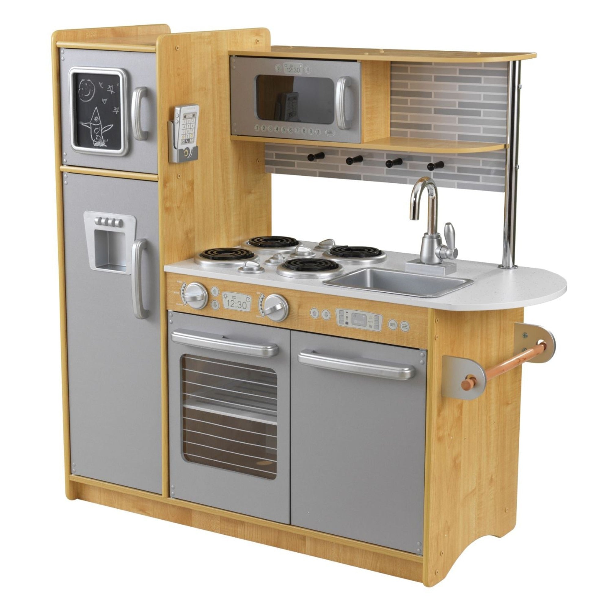 KidKraft Uptown Natural Wooden Play Kitchen for Kids - Pretend Cooking Toy with Sink, Stove & Accessories - Perfect for Imaginative Play & Early Learning