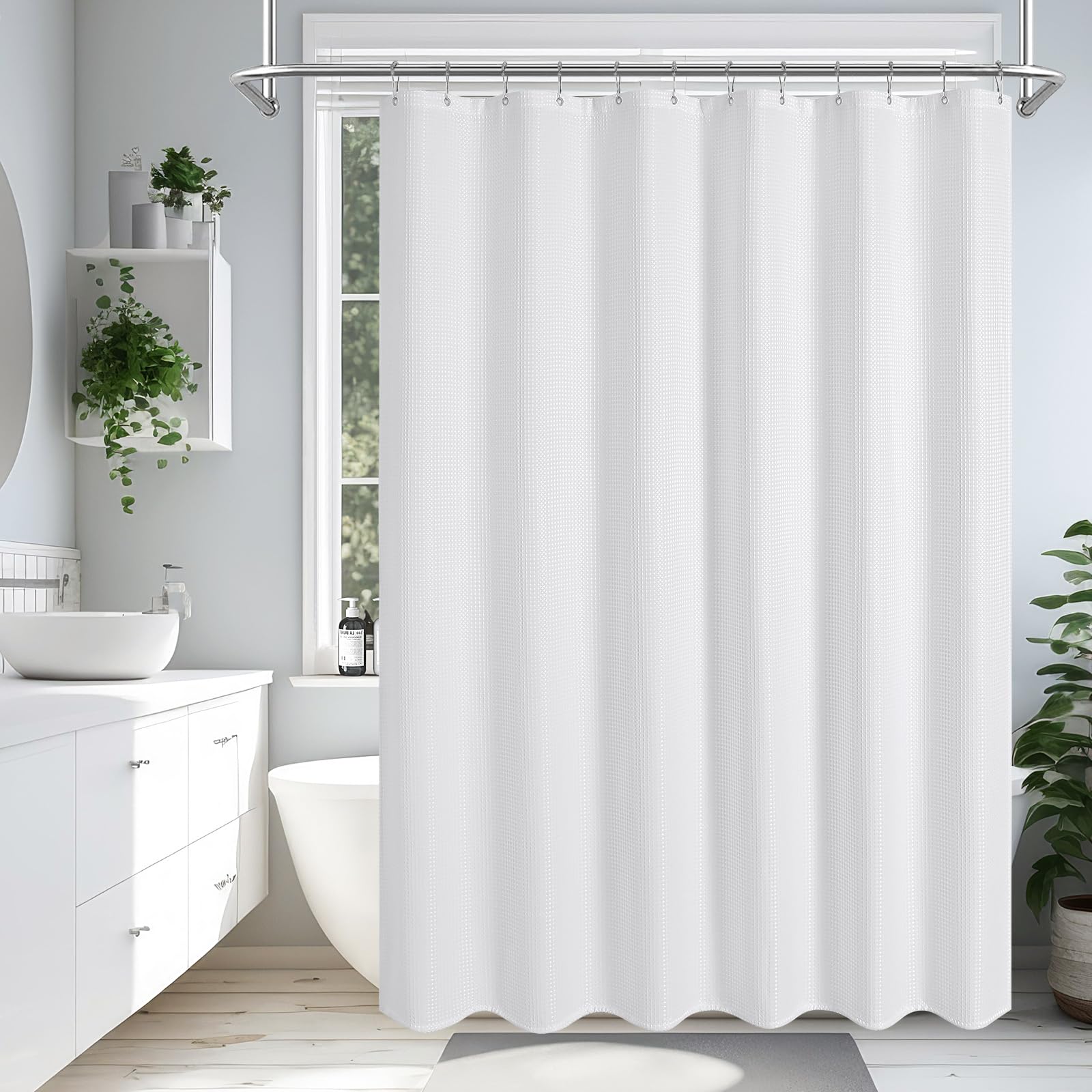 Premium White Waffle Weave Shower Curtain - 72x72 Inch Luxury Hotel Style Bathroom Decor, Heavy Duty Fabric for Elegant Neutral Design - Perfect for Modern Homes, Spas & Guest Bathrooms