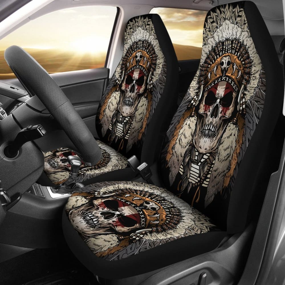2 Pcs Gothic Skull Car Seat Covers - Premium Universal Fit for Cars, Trucks & SUVs - Black Skull Pattern Auto Accessories - Perfect for Halloween Decor, Car Enthusiasts & Gothic Style Lovers