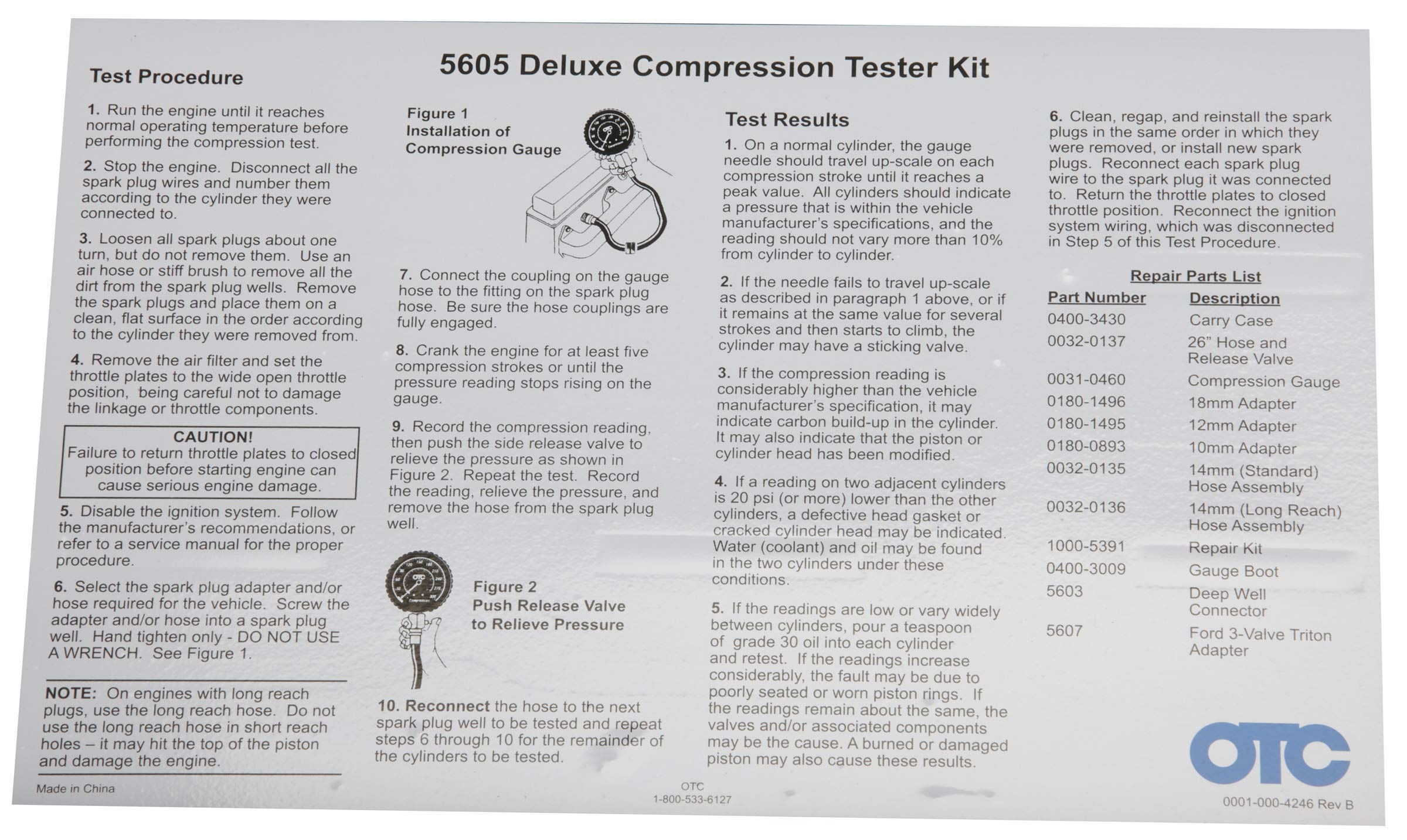 OTC 5605 Deluxe Compression Tester Kit with Carrying Case - Professional Diagnostic Tool for Gasoline Engines - Perfect for Mechanics, DIY Auto Repair & Engine Performance Testing
