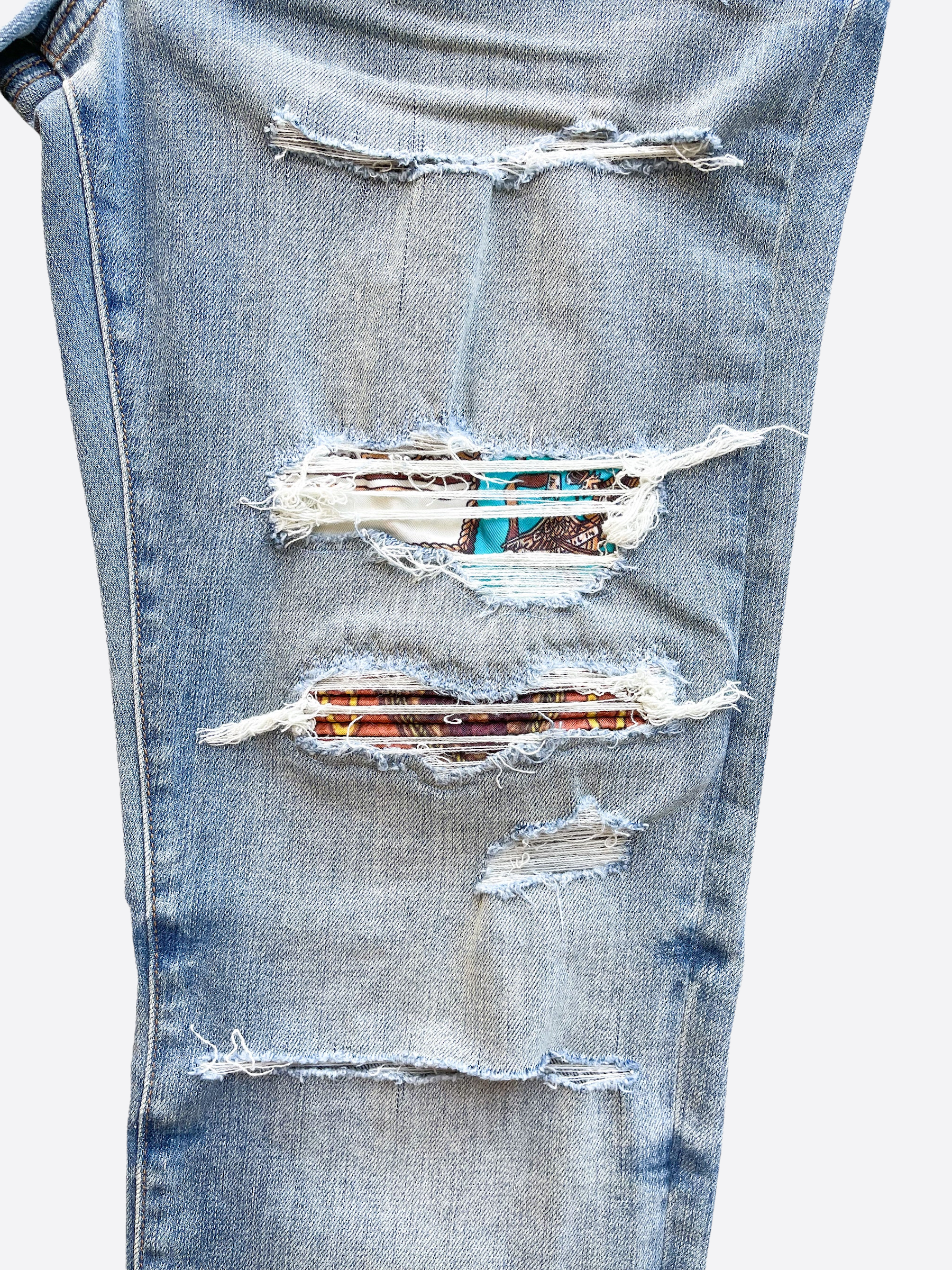 Amiri Patch Jeans for Men - Distressed Denim with Scarf Design | Perfect for Casual Wear, Street Style & Night Out