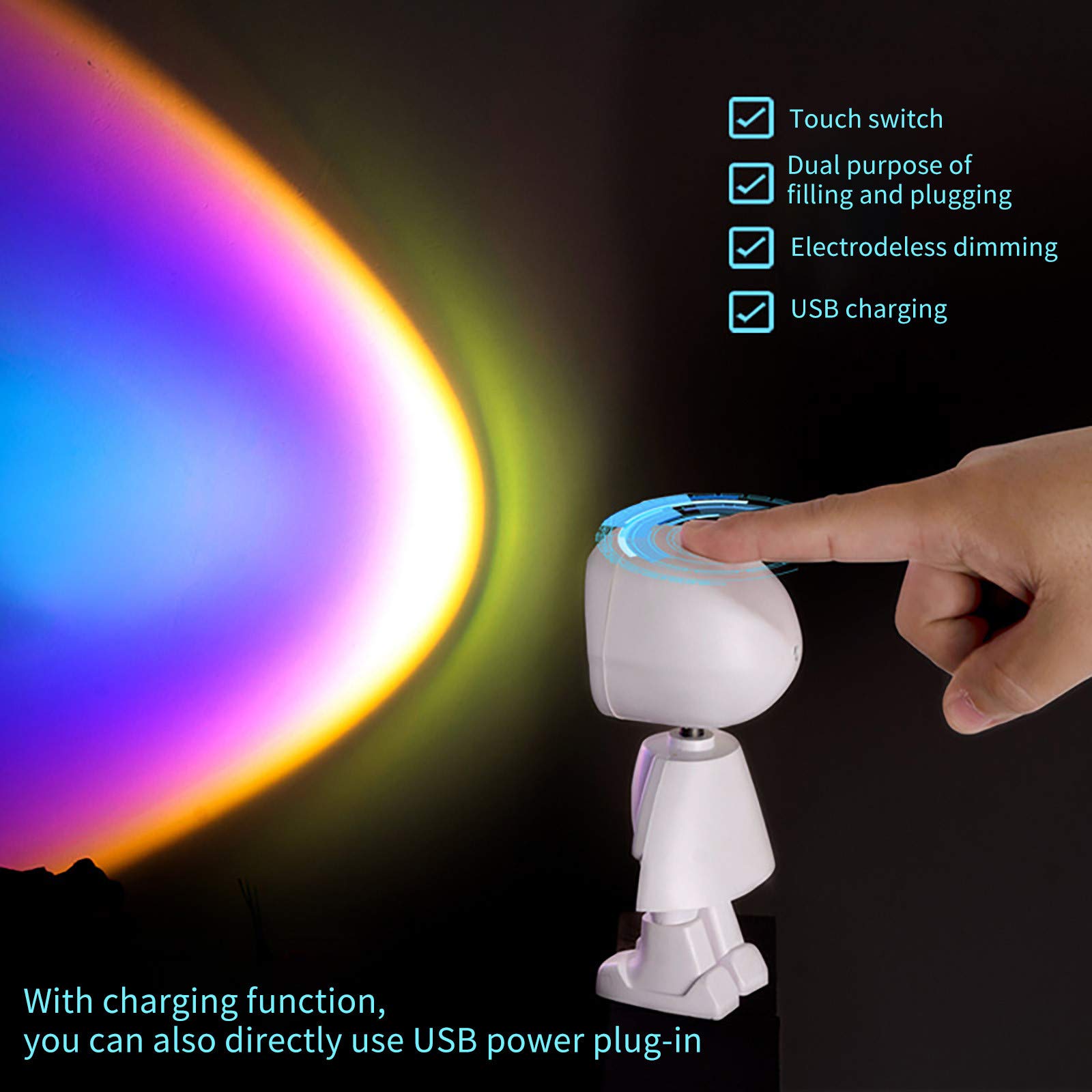 360° Rotating Astronaut Projection Lamp - USB Charging LED Night Light with Sunset & Rainbow Effects, Modern Floor Standing Lamp for Bedroom, Romantic Gift for Wedding, Birthday Party & Home Decor