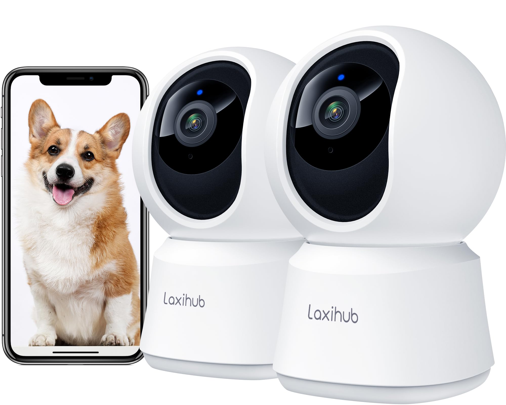 2K 360° View Pet Camera with Phone App - 2 Pack Indoor Security Camera for Baby Monitoring, Motion Tracking, Pan/Tilt, Night Vision & Two-Way Audio - Works with Alexa (2.4G WiFi Only) - Perfect for Home Security, Pet Watching & Baby Care (P2T 2PC)