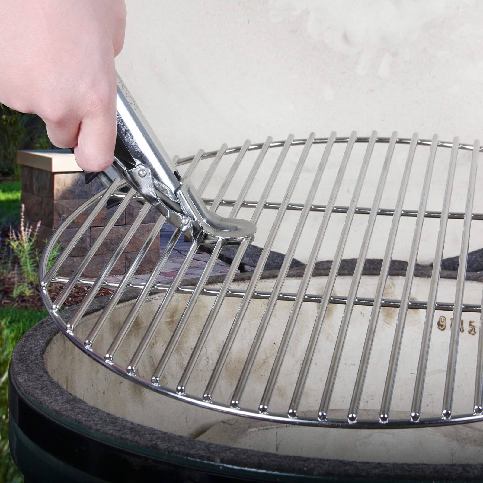 KAMaster Grill Grate Lifter Gripper - Heavy Duty BBQ Grill Accessories for Kamado Joe, Big Green Egg, Primo & Louisiana Grills - Perfect for Charcoal Smokers & Ceramic Cookers (Outdoor Cooking, Backyard BBQ, Camping)