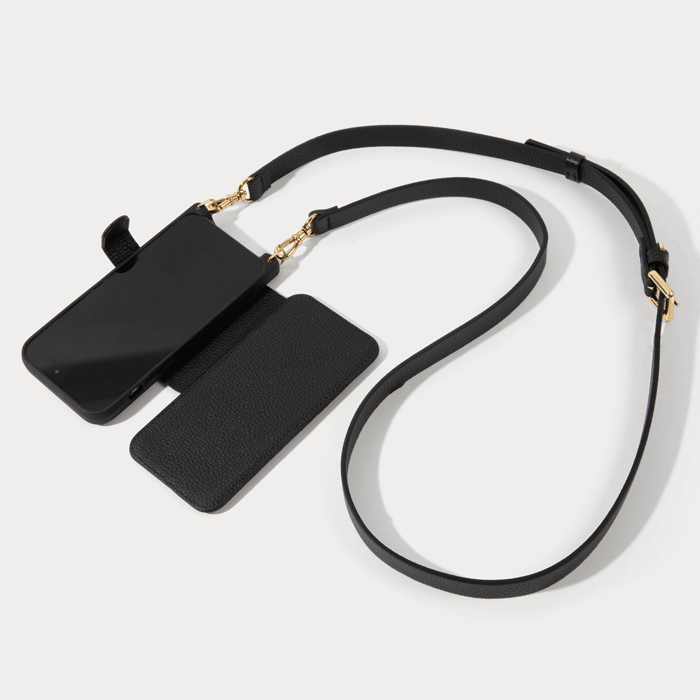 Hailey Folio Pebble Leather Crossbody Bandolier Bag - Black/Gold | Stylish Women's Shoulder Purse for Work, Travel & Everyday Use