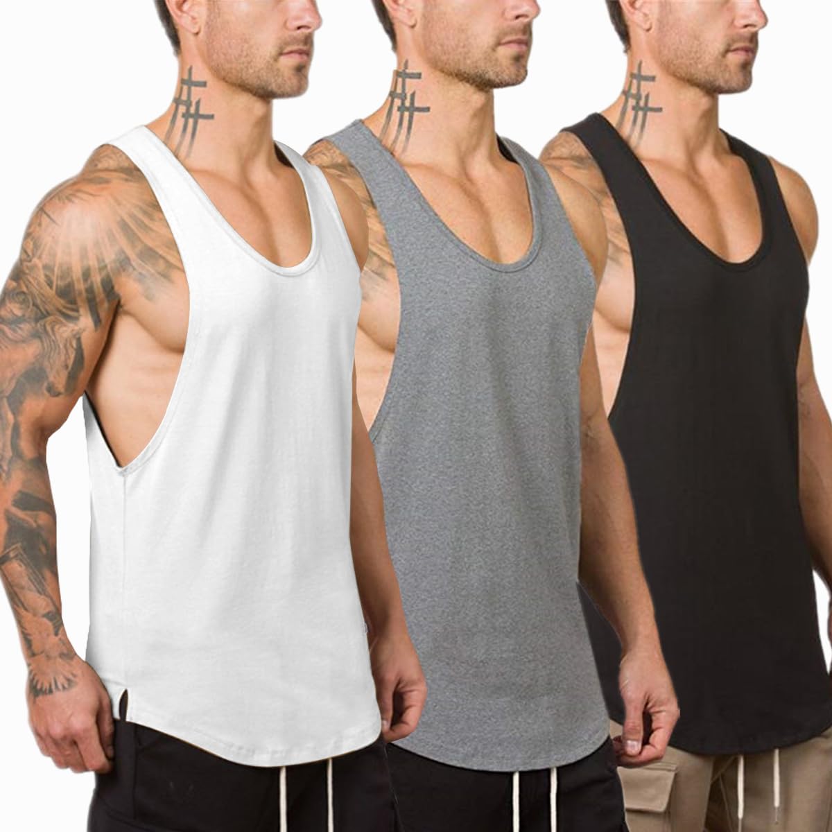 XYKJFIT 1 or 3 Pack Men's Workout Tank Tops - Muscle Gym Stringer Shirts for Bodybuilding & Fitness Training - Perfect for Gym, Running & Summer Outdoor Activities