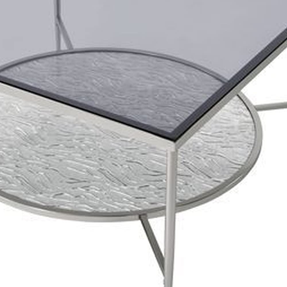 Benjara Modern Round Coffee Table with Textured Shelf - Silver Finish for Living Room, Lounge & Office Decor