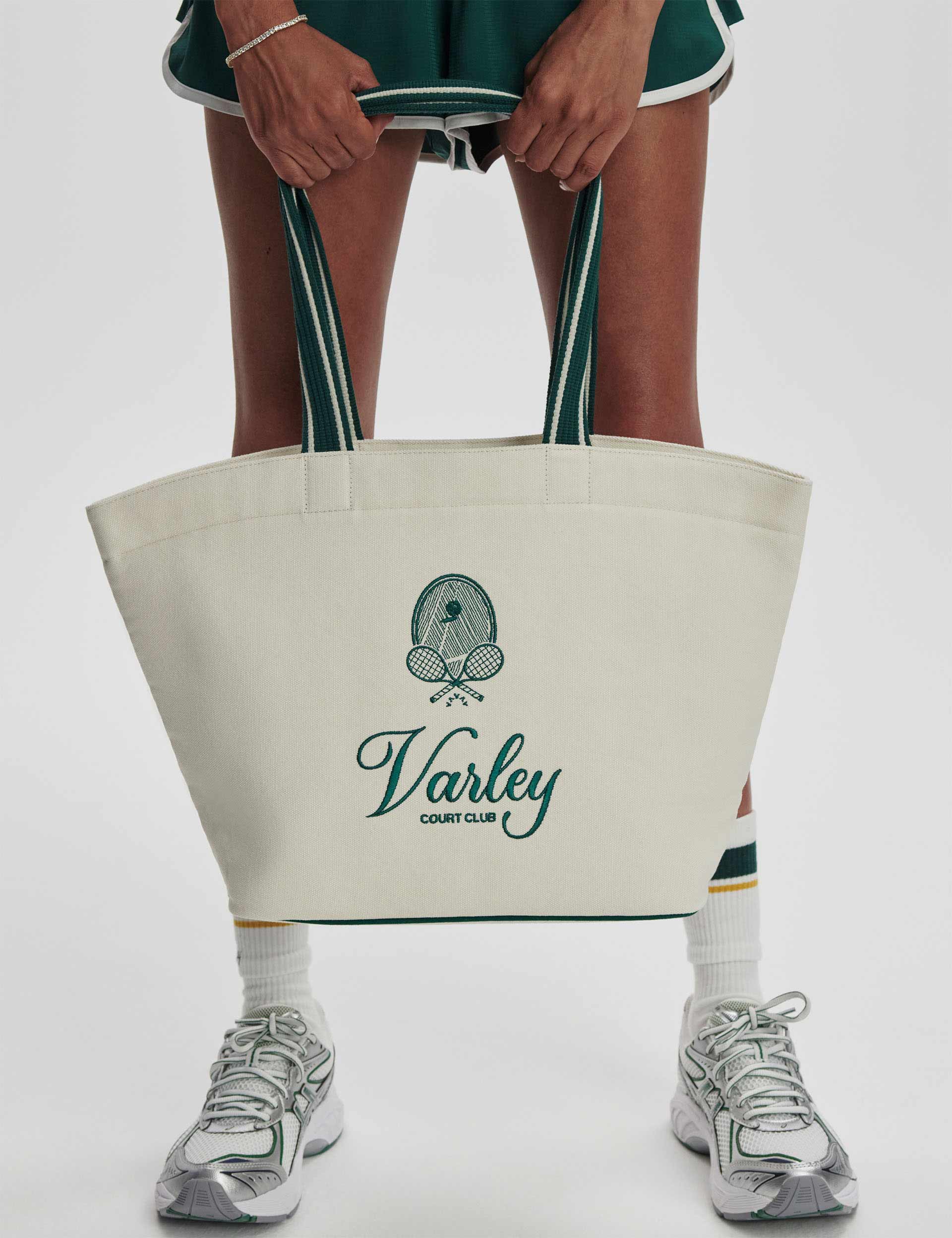 Robinson Canvas Club Tote Bag - Eco-Friendly Large Shopper with Leather Handles - Ivory & Forest Green - Perfect for Work, Beach & Grocery Shopping