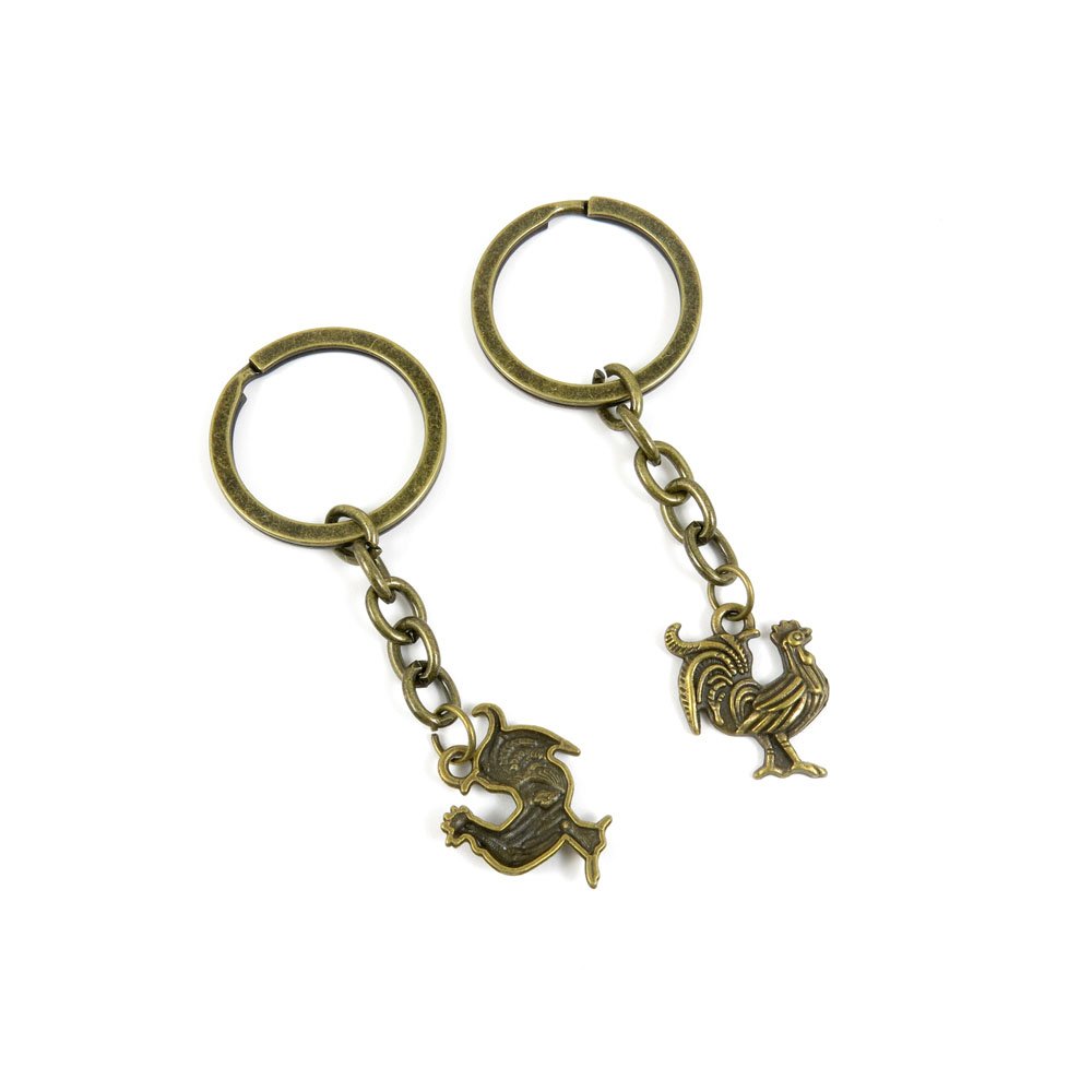 Antique Bronze Rooster Keychain - Vintage Key Ring Charm for Jewelry Making & DIY Crafts - Perfect for Gifts, Keychains, and Bag Accessories (KC0444)