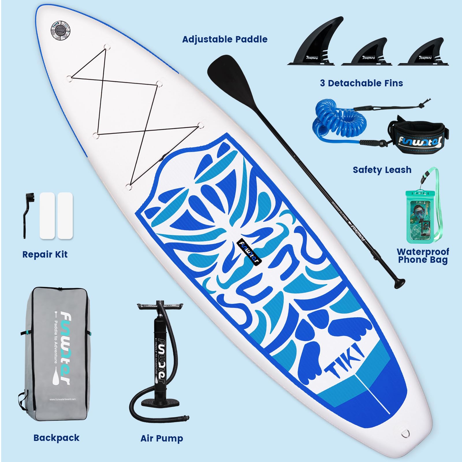 Inflatable Stand Up Paddle Board (SUP) for Adults - Premium SUP Surf Board with Hand Pump, Paddle & 3 Fins - Lightweight & Stable for Ocean, Lake, Yoga & Fitness