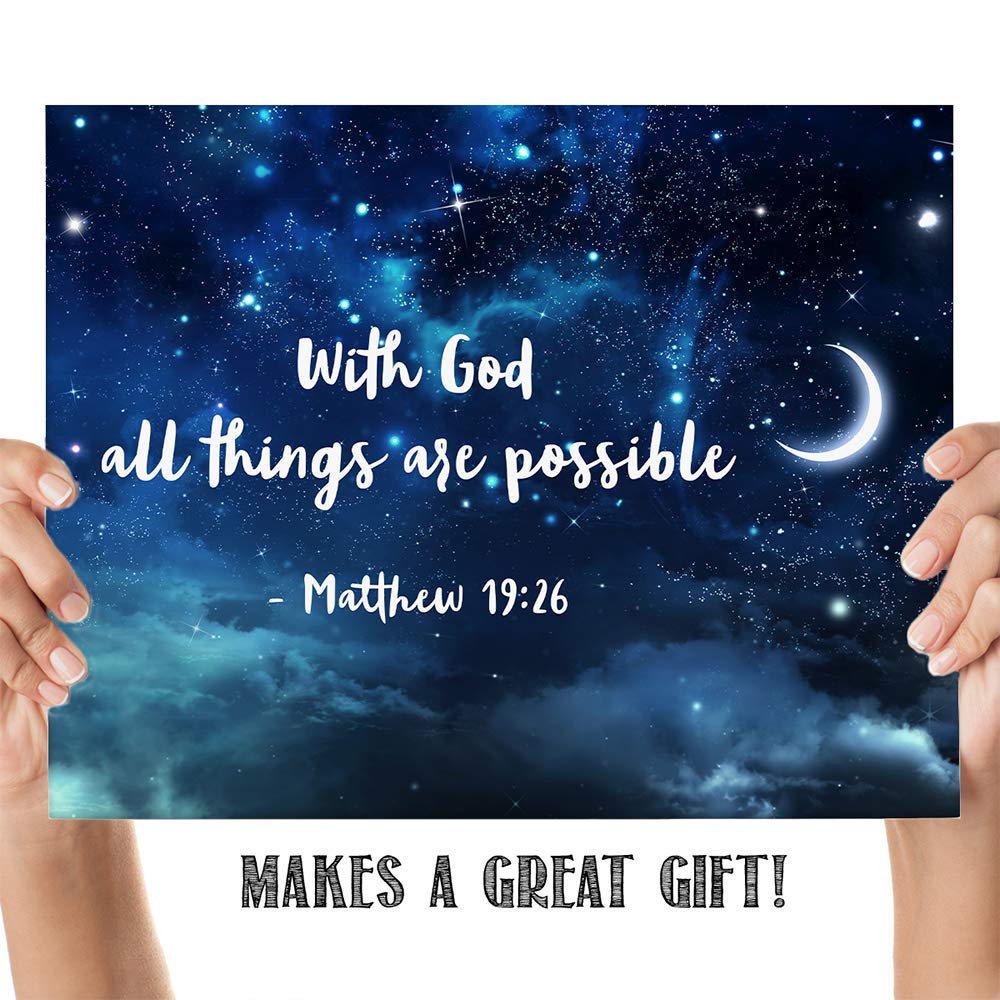 TJ Originals - Matthew 19:26 Bible Verse Wall Art 'With God All Things Are Possible' - 11x14 Inspirational Christian Home Decor for Living Room, Bedroom & Office - Perfect Gift for Women, Family & Friends (Starry Night Design)