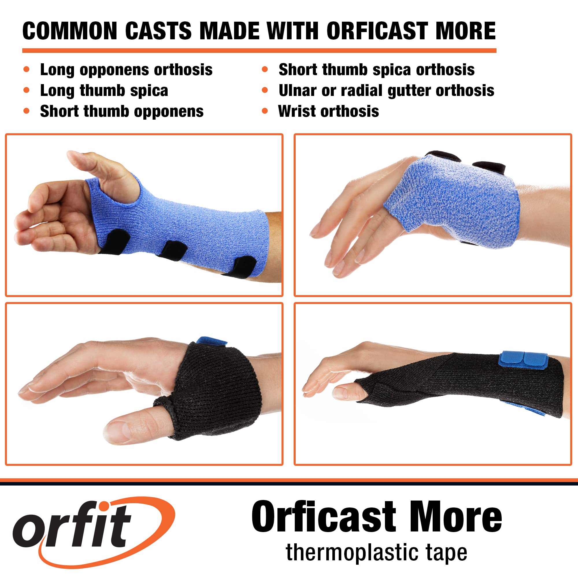 Orfit Orficast Easy-Form Splinting Material - Heat-Activated Thermoplastic Tape for Trigger Finger, Thumb & Arthritis Pain Relief - Hand Support Brace (5” x 9’, Blue, 1 Roll) - Ideal for Physical Therapy, Post-Surgery Recovery & Daily Comfort