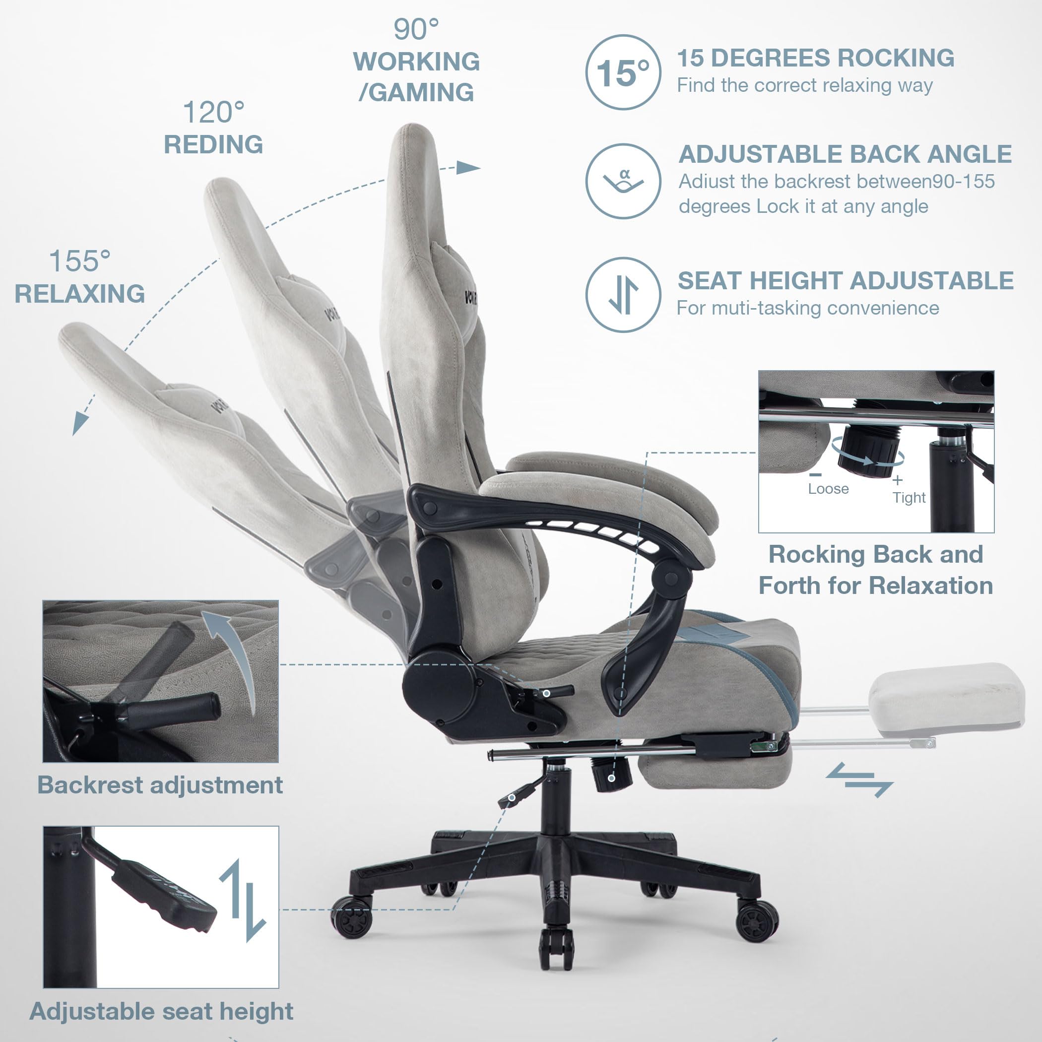 Blue Whale Ergonomic Gaming Chair for Adults - Heavy Duty 350lbs Capacity, Adjustable Lumbar Support, Headrest & Footrest, Reclining Big & Tall Computer Chair with Linkage Armrests - Perfect for Home Office, Gaming Setup & Streaming Studio