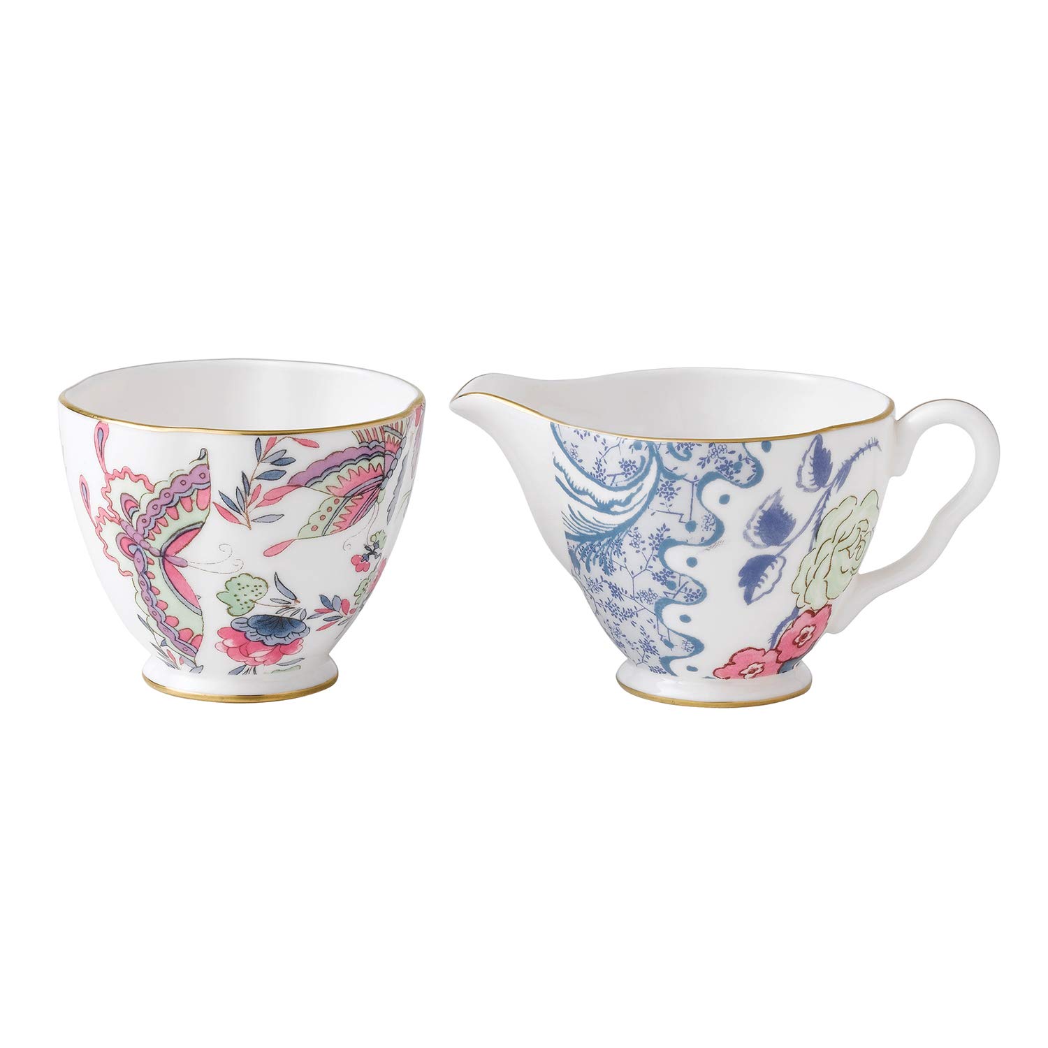 Wedgwood Butterfly Bloom Sugar Bowl and Creamer Set - Elegant Tea & Coffee Serving Set for Afternoon Tea, Bridal Shower, and Home Decor