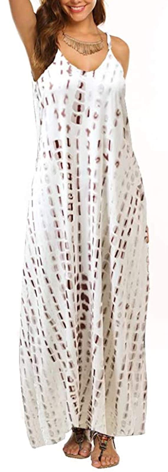 Supnier Women's Bohemian Floral Print Maxi Dress - Summer Casual Spaghetti Strap Long Dress with Pockets | Perfect for Beach Vacation, Music Festival & Boho Chic Outfits