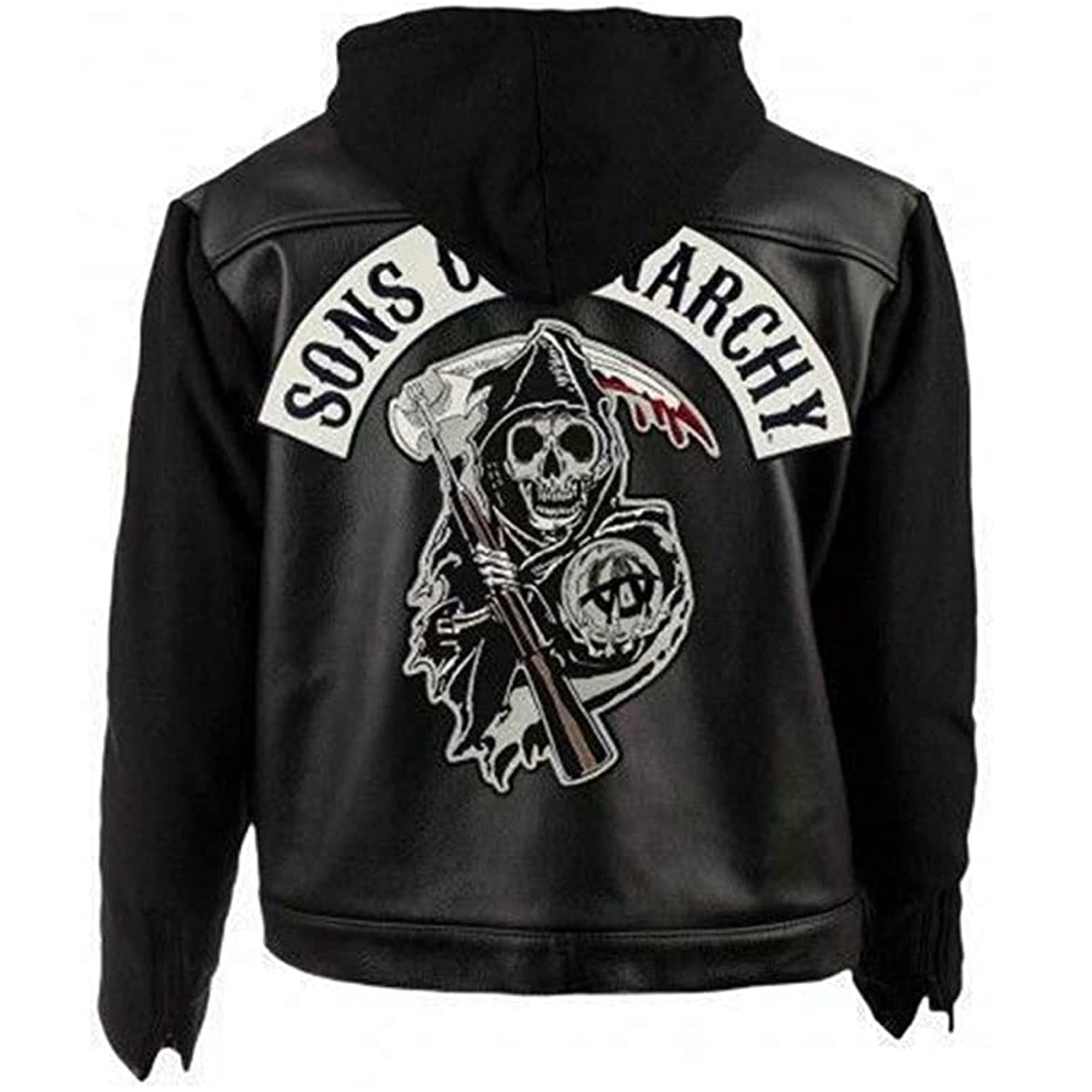 Men's Black Faux Leather Sleeves Hoodie | Stylish SOA Zip-Up Jacket for Men | Perfect for Casual Wear, Street Fashion & Outdoor Activities