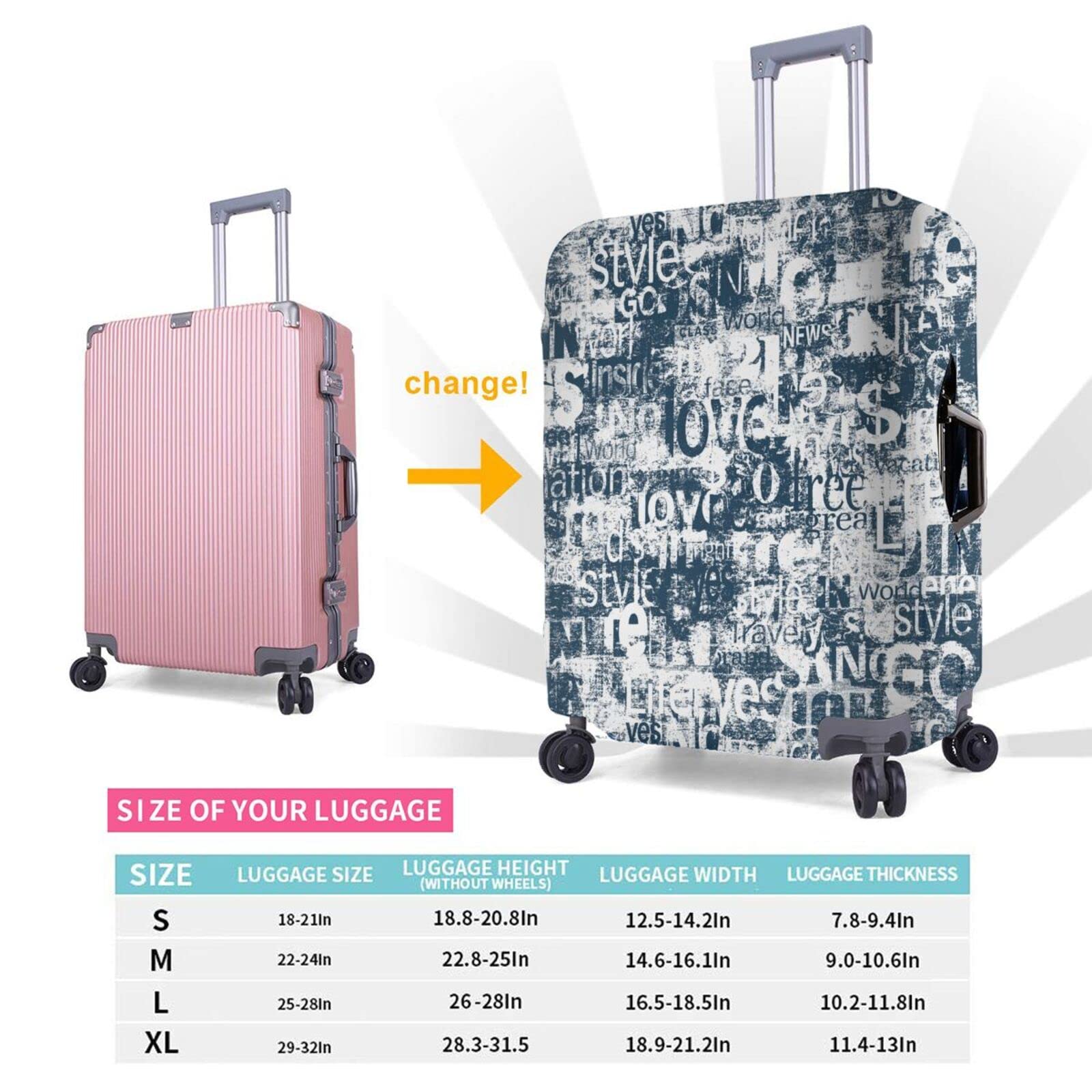 Retro Travel Suitcase Protector - Elastic Washable Luggage Cover with Concealed Zipper (X-Large) - Perfect for Vintage Style Travel & Airplane Bag Protection