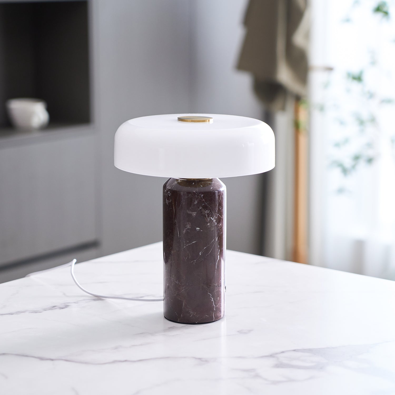 Lunara Marble Table Lamp - Modern Home Decor, Bedside & Living Room Lighting - Elegant Nightstand Lamp for Bedroom, Office, or Study Desk