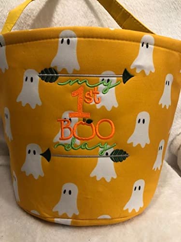 Personalized Halloween Basket - Custom Trick or Treat Bucket with Embroidery for Baby's First Halloween | Halloween Party Favors, Gift Baskets & Home Decor