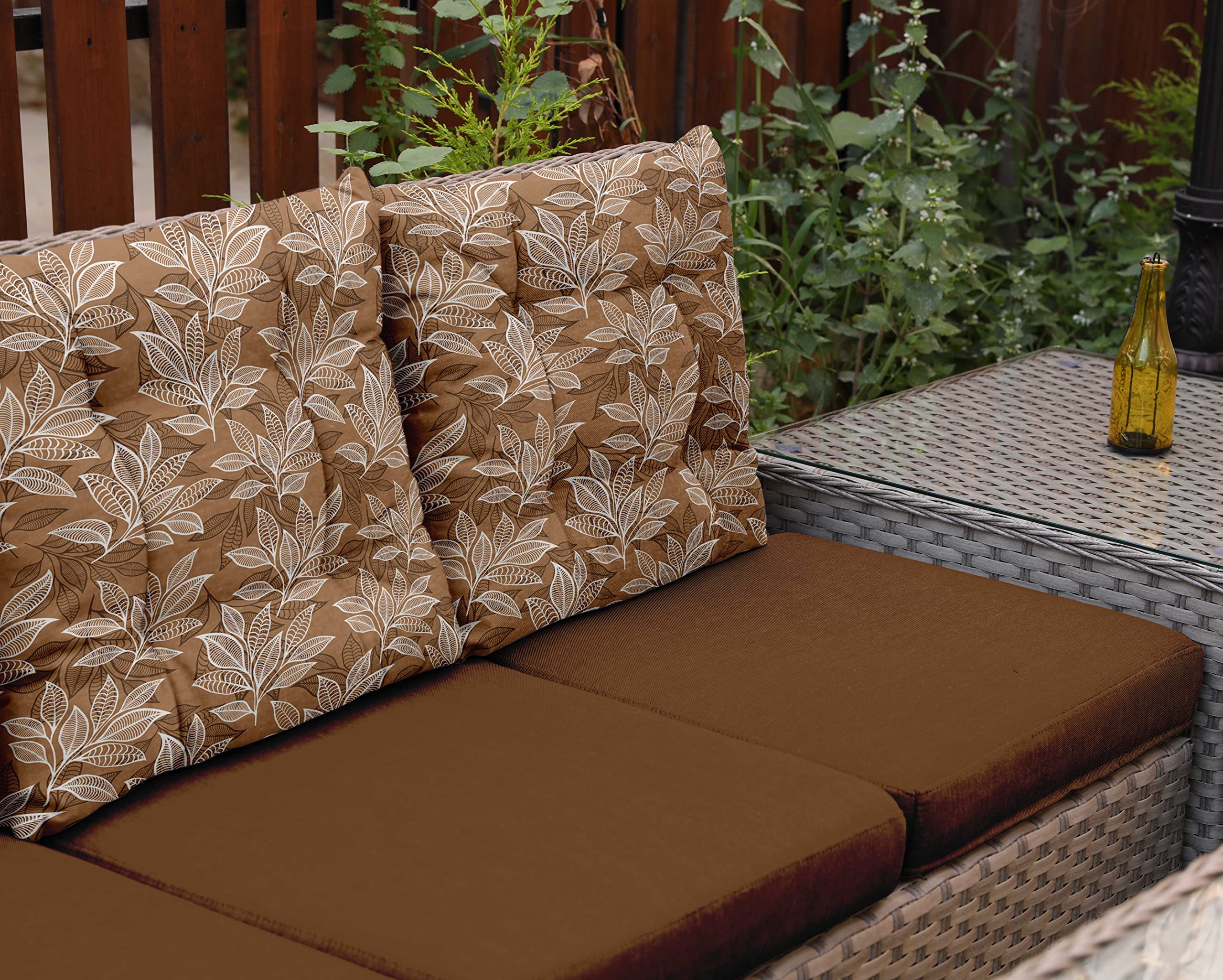 Premium Water-Resistant Indoor/Outdoor Tufted Square Patio Cushion Set of 2 - 19-inch Brown Printed Seat Cushions for Patio Furniture | Christmas Feather Design | Perfect for Garden, Deck, Poolside & Outdoor Lounge
