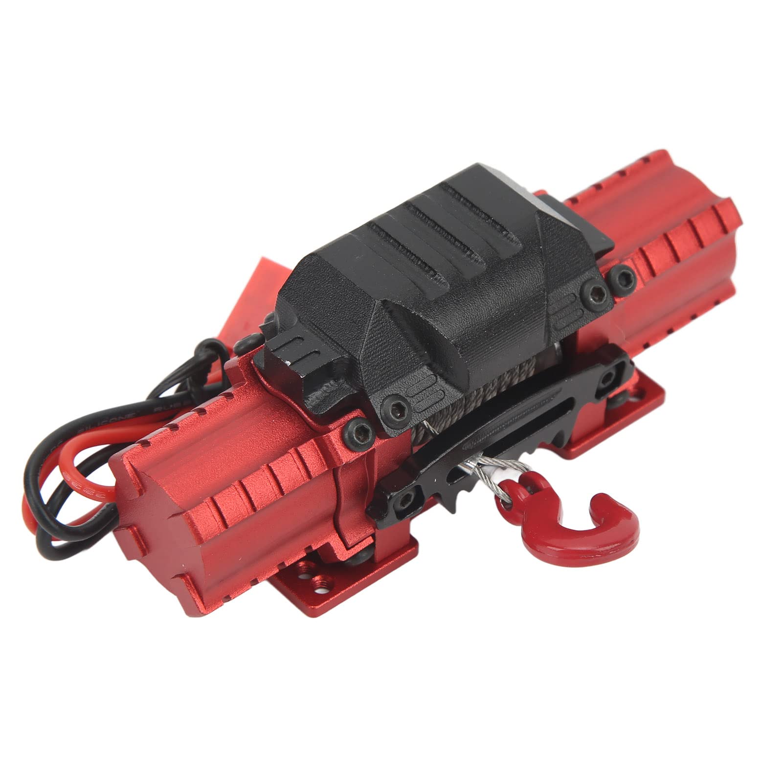 Professional Aluminum Alloy RC Car Winch with Dual Motor - High Simulation Remote Control Winch Accessory (Red) for Crawler Trucks, Off-Road Vehicles & Rock Climbing Scenes