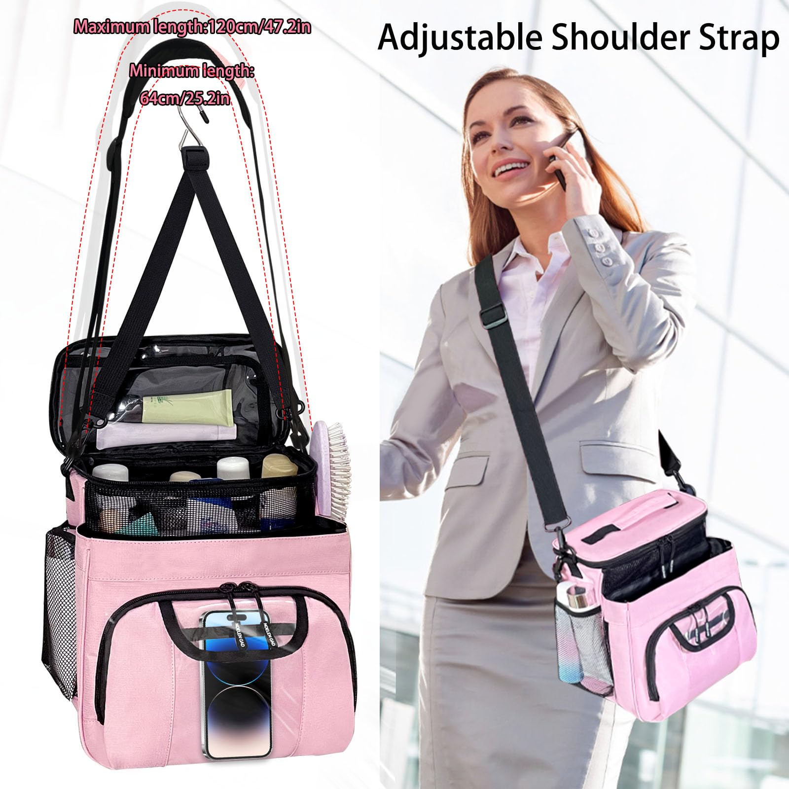 Large Waterproof Hanging Toiletry Bag for Women & Men - Travel Shower Caddy Organizer with Multiple Pockets for College Dorm, Gym, Camping, Cruise Ship - Perfect for Bathroom Essentials & Travel Accessories (Pink)