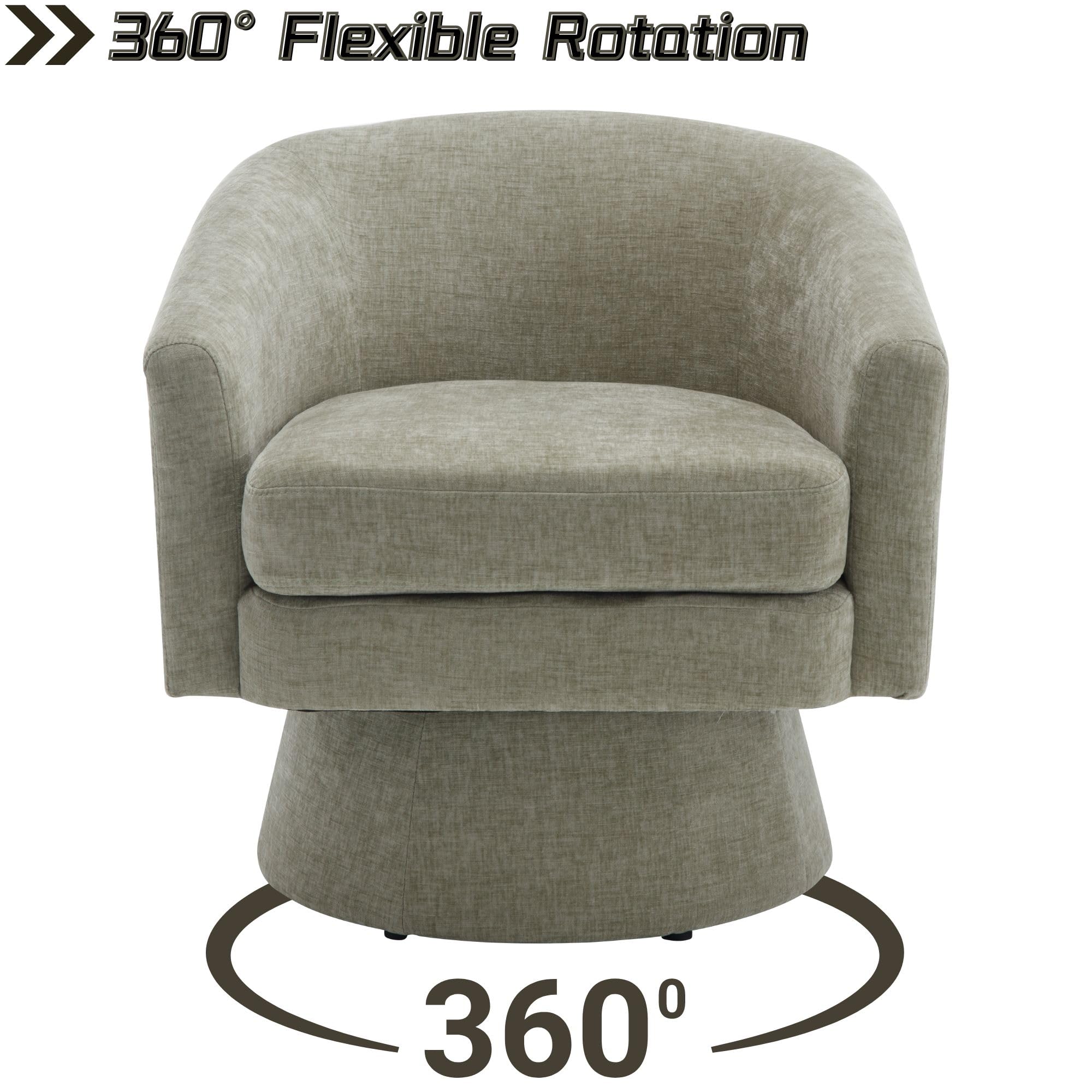 Modern Swivel Accent Chairs Set of 2 - Green Chenille Upholstered Barrel Chairs with Comfy Back Support | Cozy Vanity Armchairs for Living Room, Bedroom & Reading Nook | Round Lounge Club Chairs Perfect for Corner Spaces & Relaxation