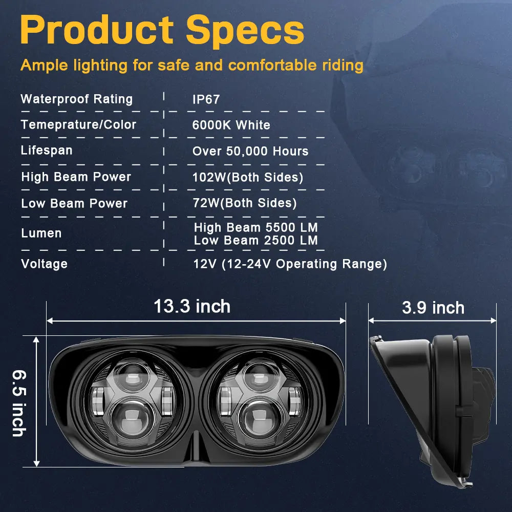 High-Performance Dual LED Headlight for Harley Road Glide 2004-2013 - Brighter & Safter Night Riding - Perfect for Cruising & Long-Distance Motorcycle Tours