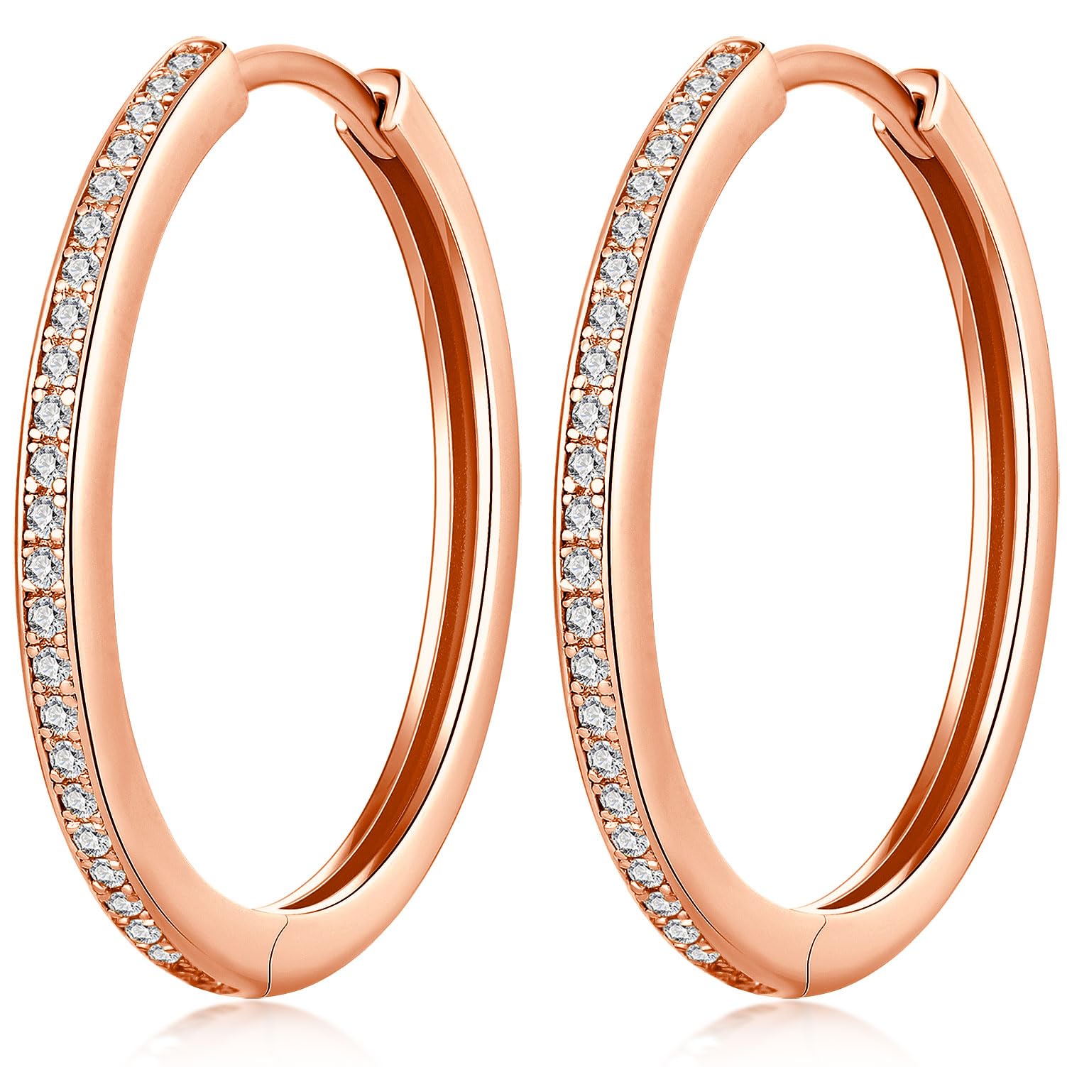 18K White Gold Plated Large Hoop Earrings for Women | 20mm-40mm 925 Sterling Silver Dangle Earrings with Cubic Zirconia | Elegant Statement Jewelry for Parties, Weddings & Everyday Wear