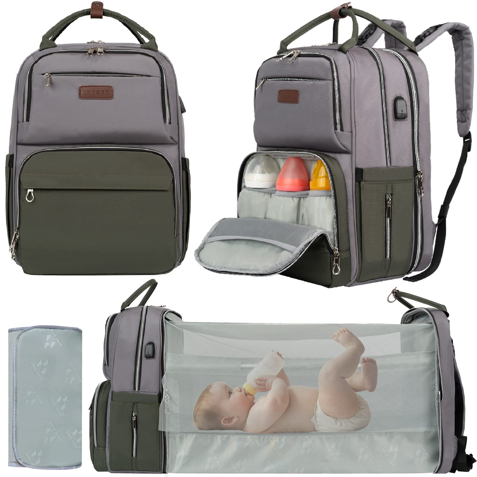 KROSER Multifunctional Diaper Backpack for Moms - Large Capacity Baby Travel Backpack with USB Charging Port | Perfect for Daycare, Outings & Family Vacations