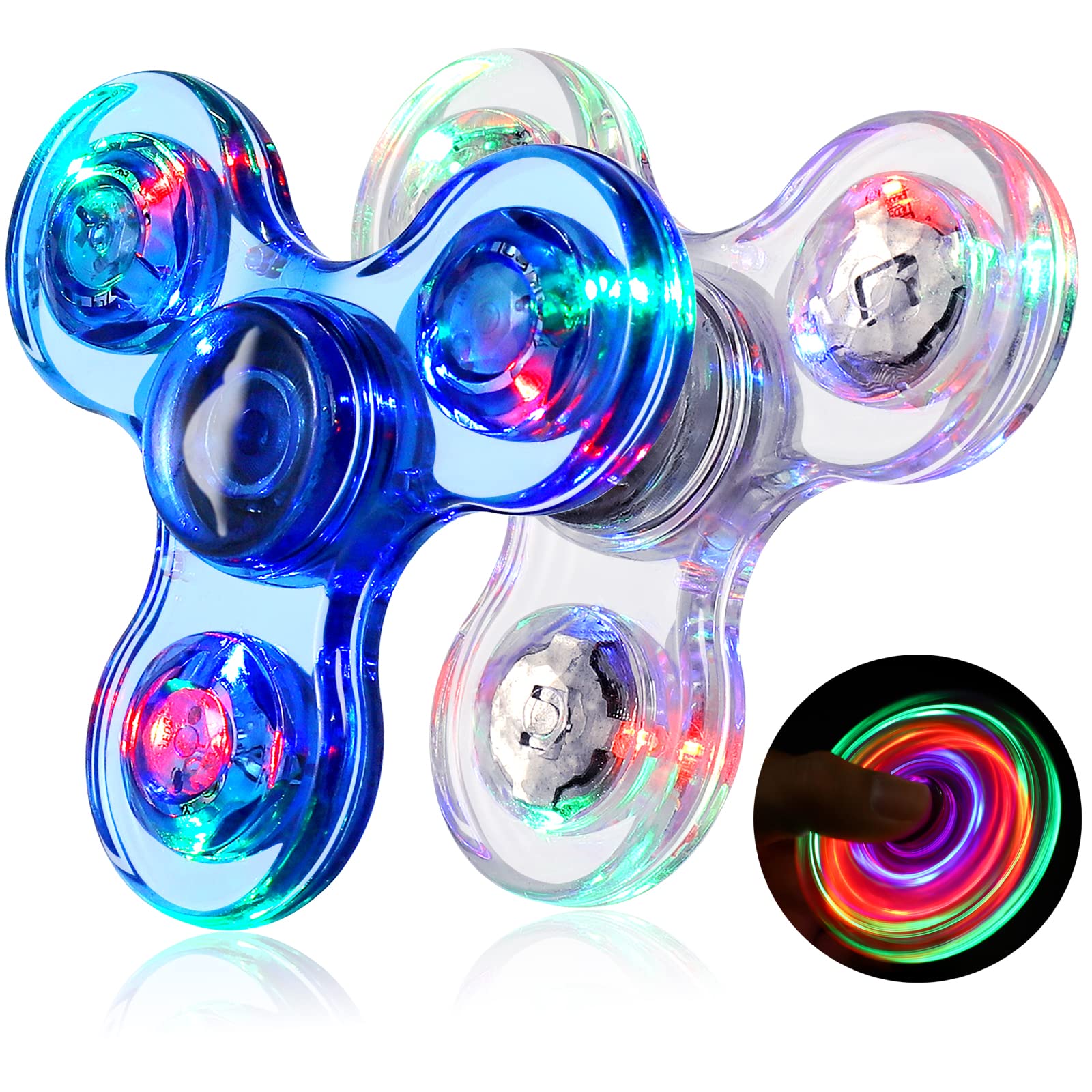 Gigilli Light Up Fidget Spinners 2 Pack - Sensory Toys for Kids & Adults with ADHD Autism - Glow in The Dark Stress Relief Toys for Classroom Prizes, Easter Basket Stuffers (Ages 4-12) - Perfect for Focus, Anxiety Relief and Sensory Play