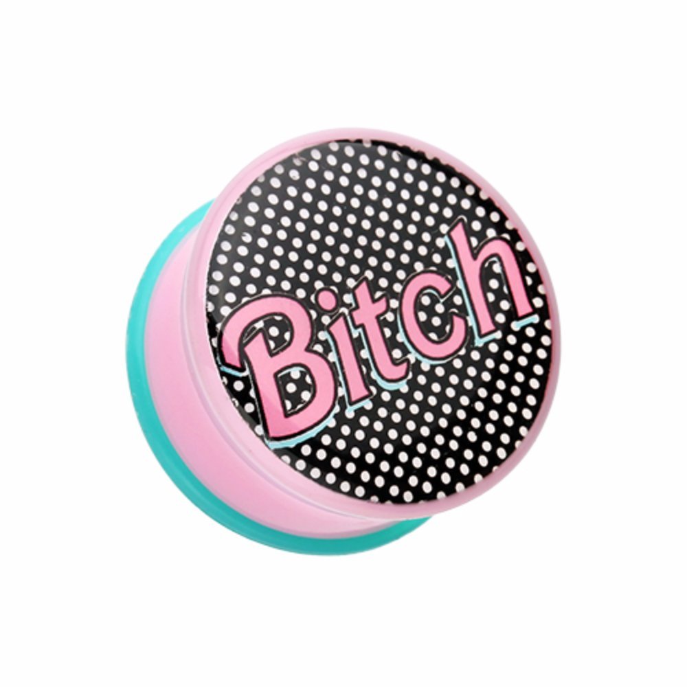 Retro Bitch Single Flare Ear Gauge Plug - Gothic Jewelry for Piercing