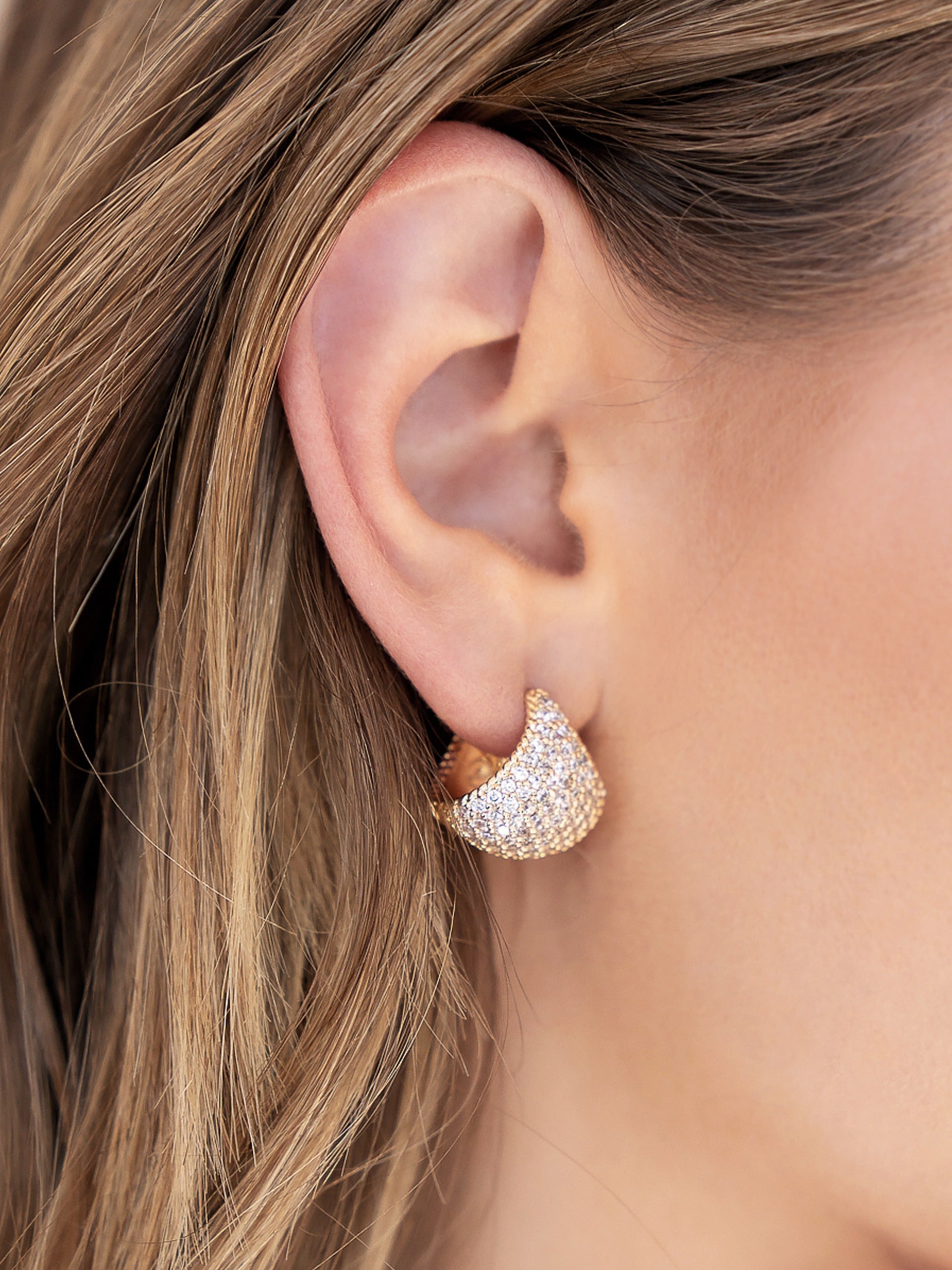 Pavé Encrusted Huggie Hoop Earrings for Women - 14K Gold Plated Cubic Zirconia Huggie Hoops - Perfect for Everyday Wear, Parties & Special Occasions