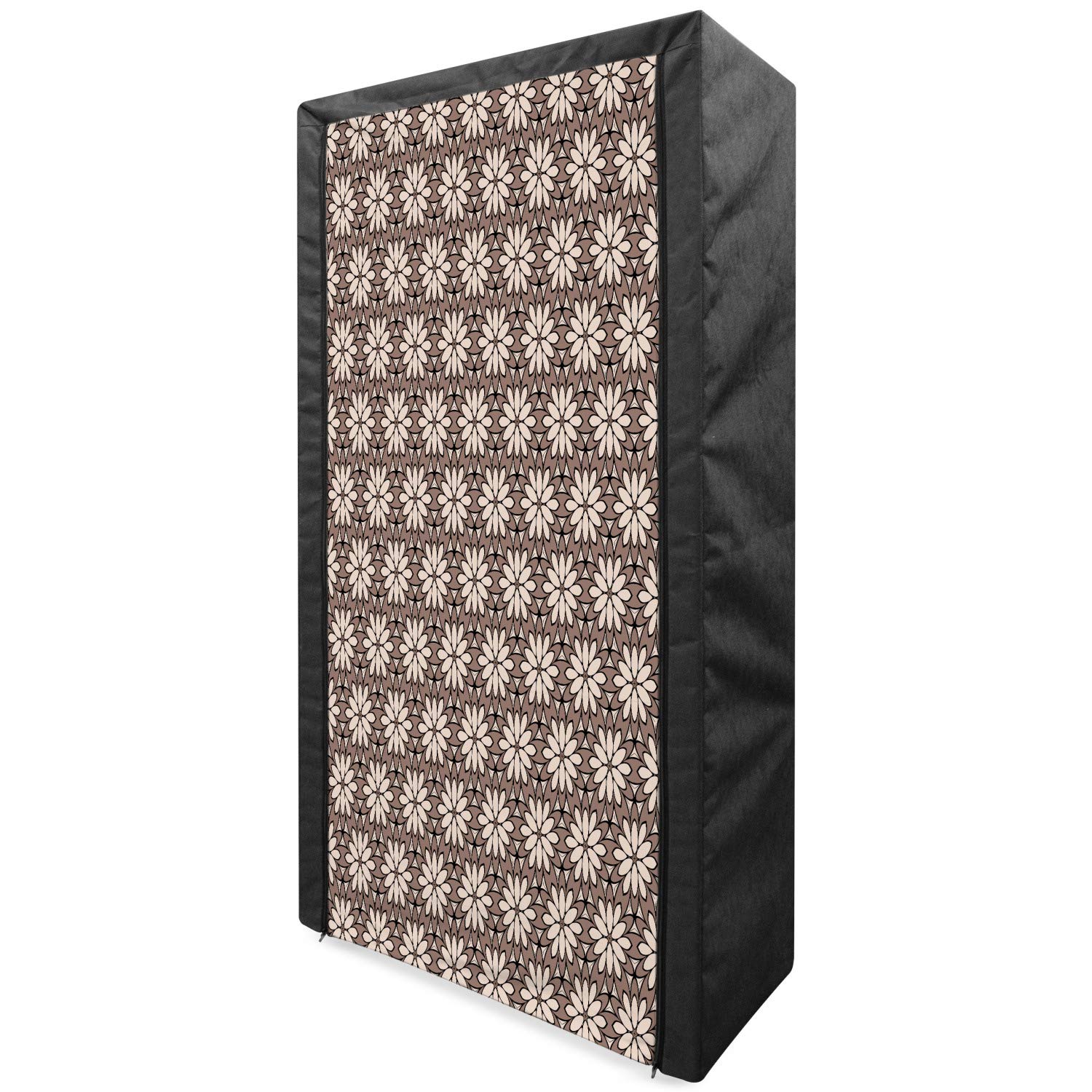 Ambesonne Chocolate Portable Fabric Wardrobe with Classic Floral Pattern - Earth Tone Boho Clothing Organizer & Storage Closet with Shelves, 33.5 Inch, Ivory Warm Taupe - Perfect for Bedroom, Closet, Dorm & Apartment Organization