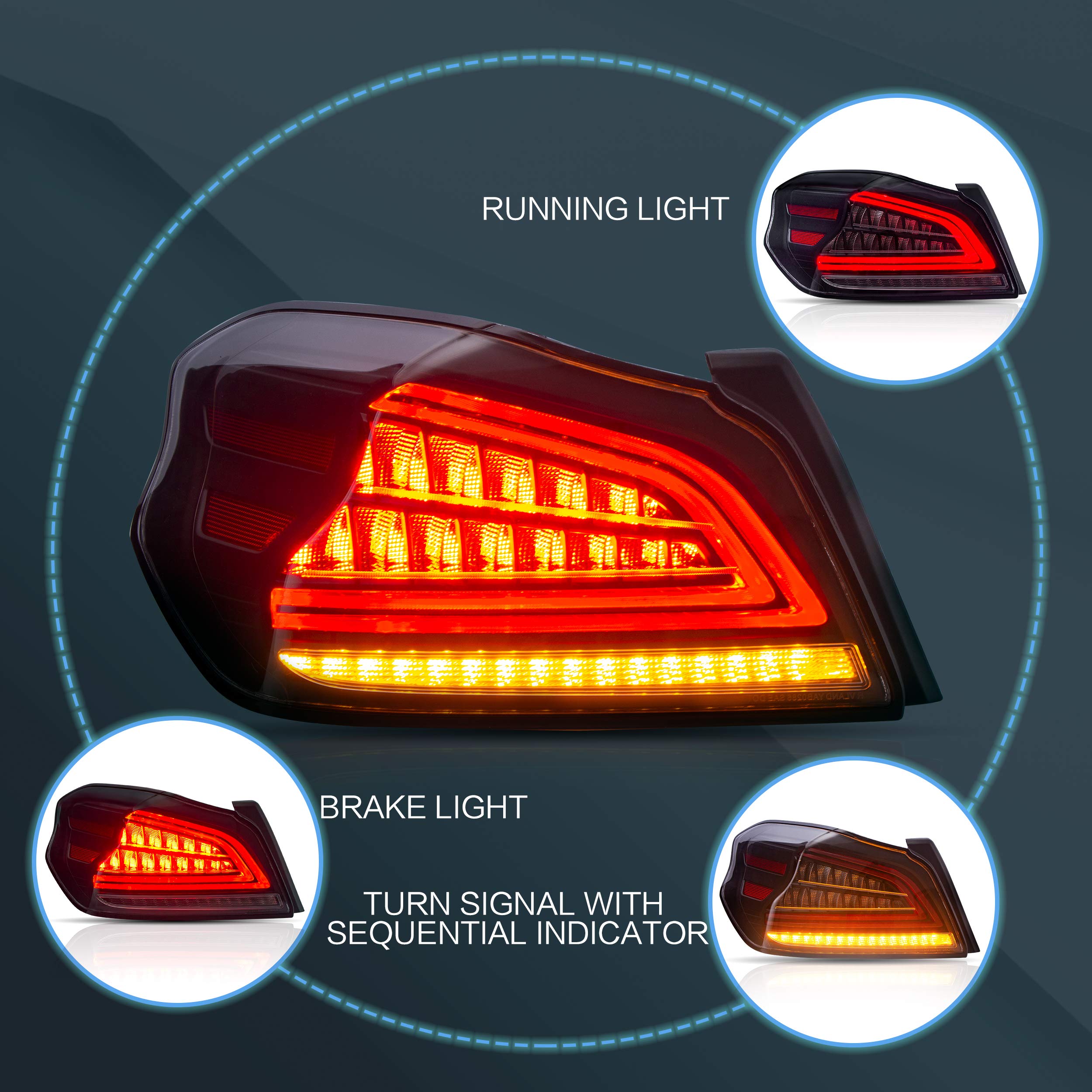 VLAND LED Tail Lights Assembly for 2014-2021 Subaru WRX/STI 1st Gen - Clear Lens, Smoked Housing - Enhanced Visibility & Style for Night Driving & Car Shows