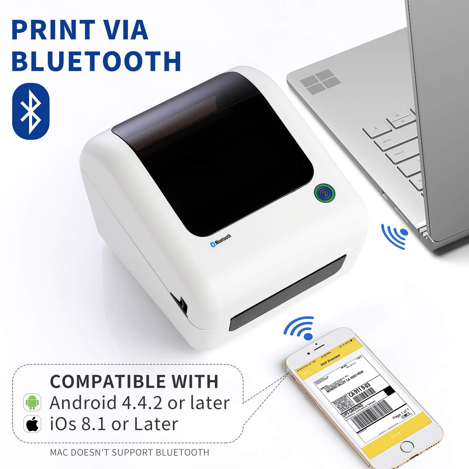 JADENS Bluetooth Thermal Shipping Label Printer - High Speed 4x6 Wireless Label Maker for Ecommerce, Compatible with Amazon, eBay, Shopify, Etsy, USPS | Works with PC, Mac, Phone via USB & Bluetooth | Perfect for Home Office, Small Business Shipping & Mailing Labels