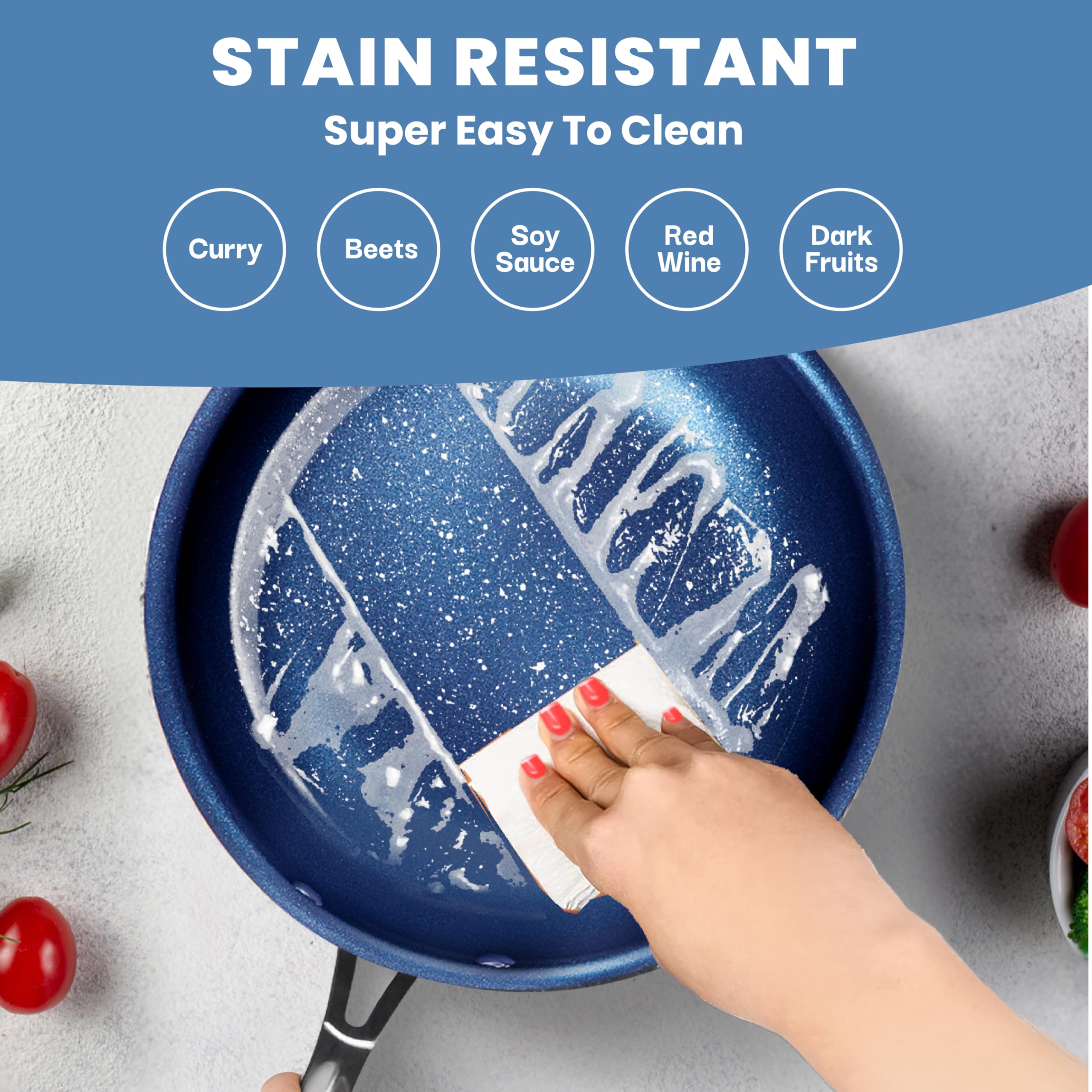 Granitestone 15-Piece Nonstick Cookware Set - Diamond Coated Pots and Pans, Dishwasher Safe, Blue - Perfect for Home Cooking, Baking & Entertaining