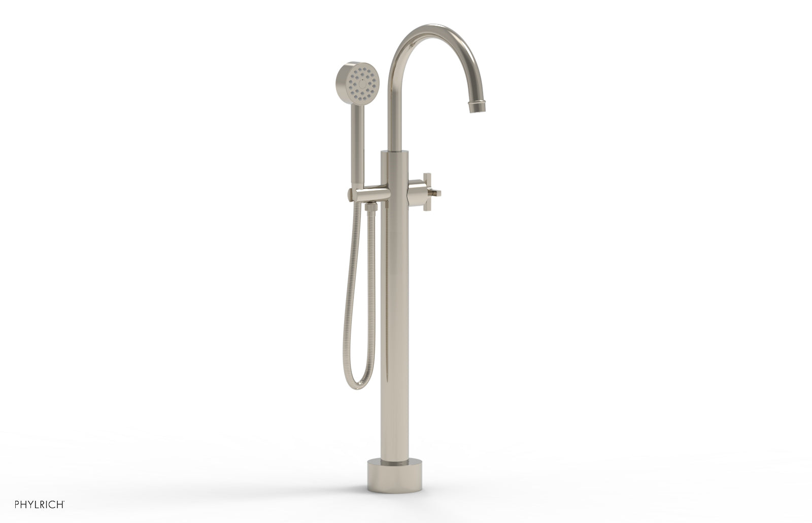 HEX MODERN Low Floor Mount Tub Filler with Cross Handle & Hand Shower - Model 501 46 03 | Perfect for Modern Bathroom Renovations & Spa-Like Shower Experiences