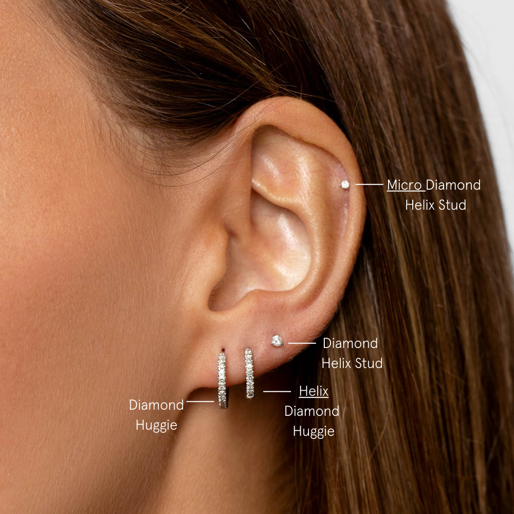 Diamond Helix Huggie Single Earring in Sterling Silver - Perfect for Cartilage Piercing, Everyday Wear & Special Occasions