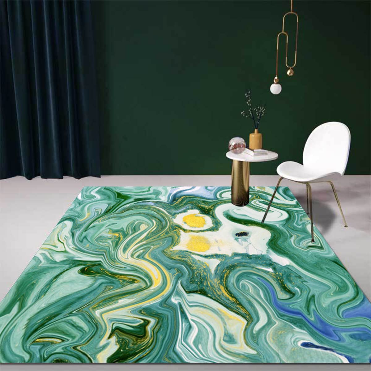 Modern Psychedelic Optical Illusion Area Rug - Blue Vortex & Green Moss Design - Non-Slip Living Room Carpet, Dining Room Floor Decor, Bedside Runner - 7x9 Feet for Home, Office & Terrace