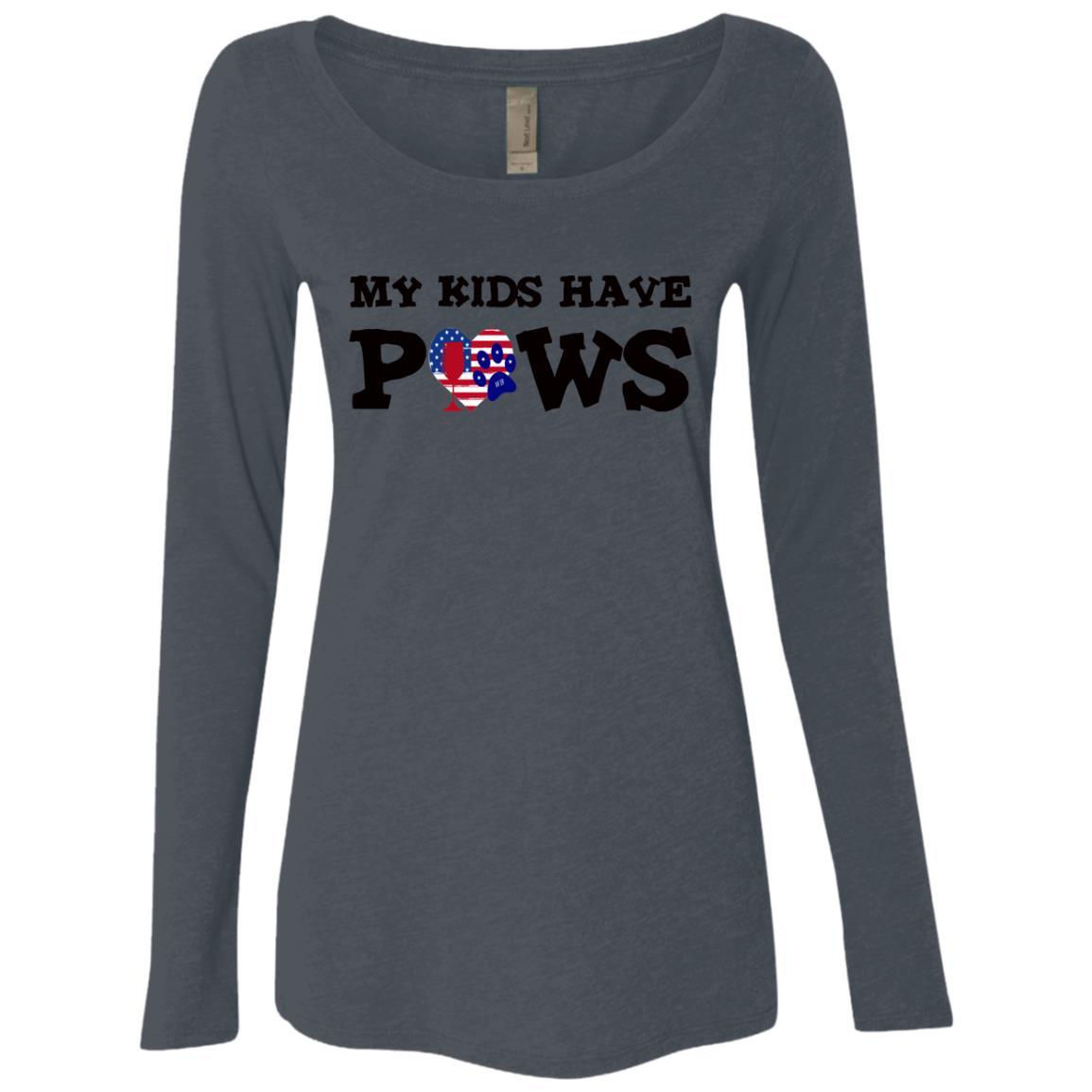 My Kids Have Paws Women's Long Sleeve Scoop Neck Tri-Blend T-Shirt - Soft & Comfortable Pet Lover Apparel for Casual Wear & Dog Mom Outfits